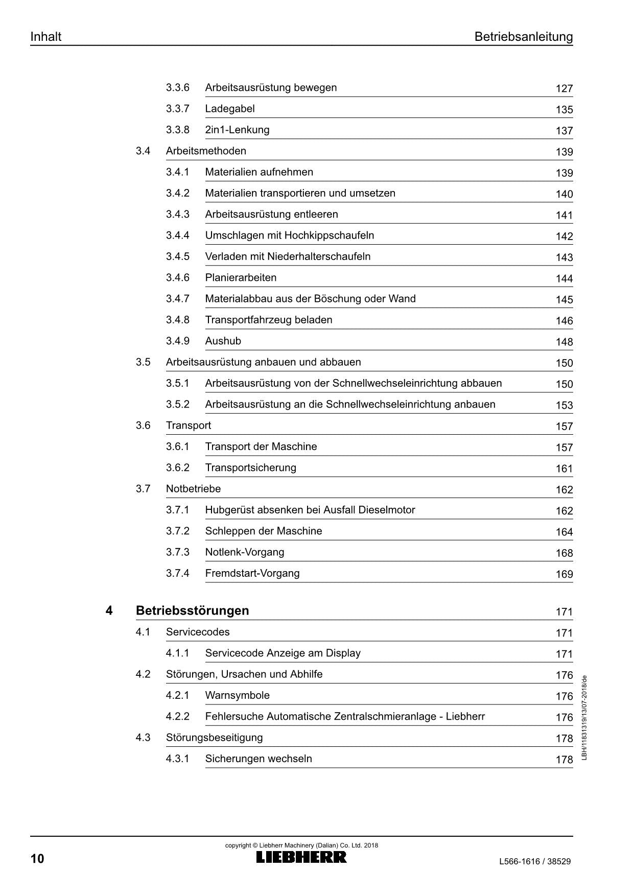 Liebherr L566 Radlader Betriebsanleitung ser 38529