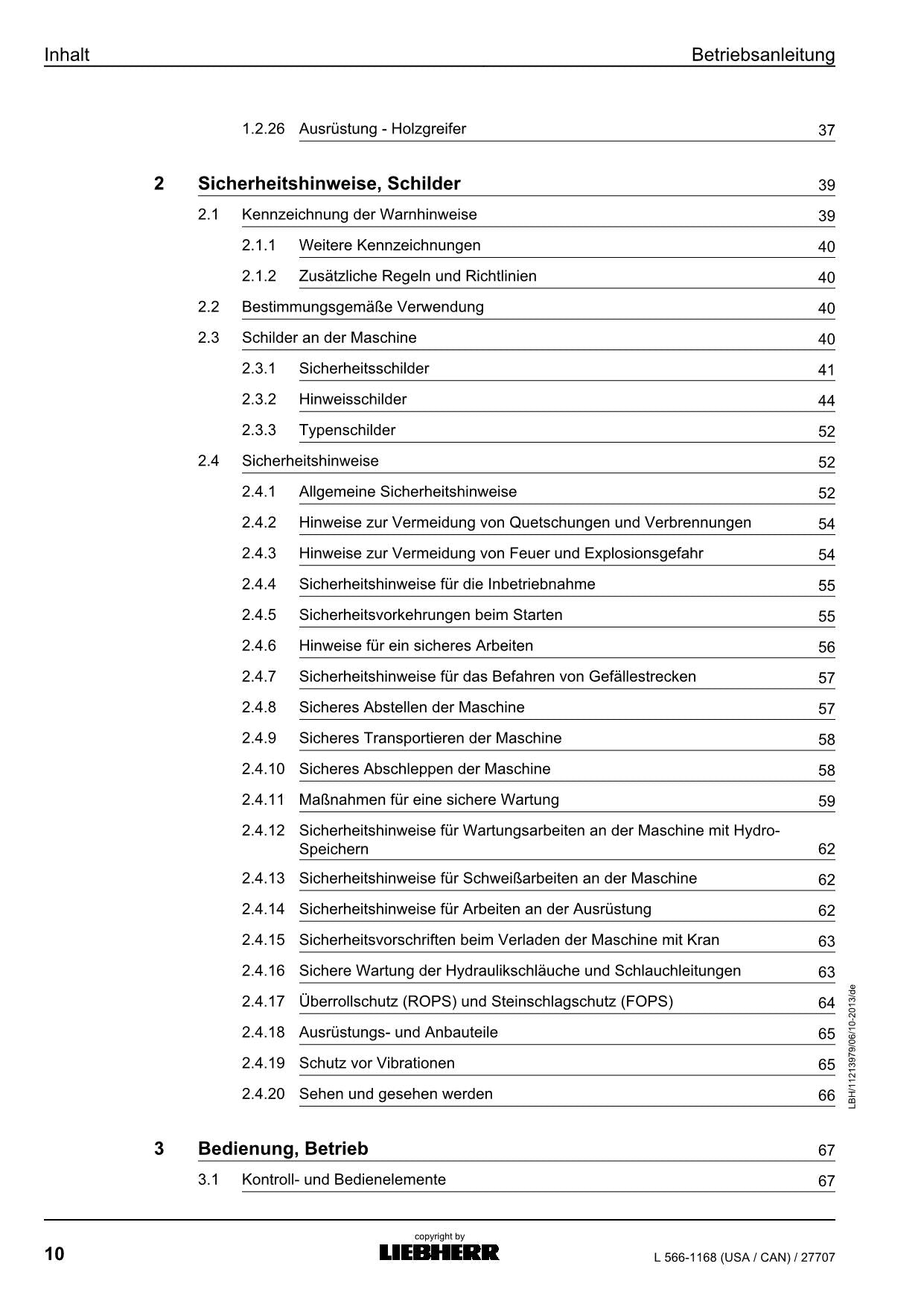 Liebherr L566 USACAN Radlader Betriebsanleitung ser 27707