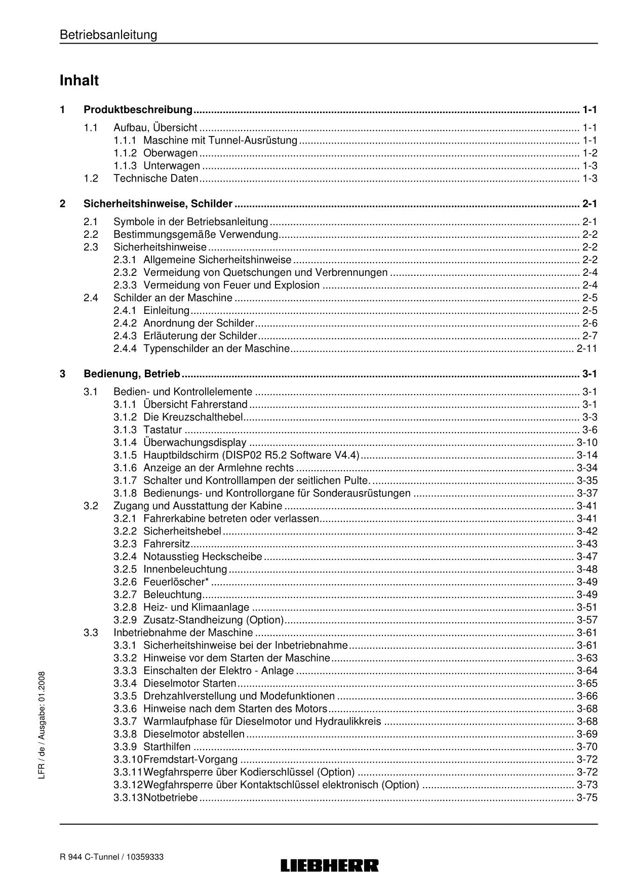 Liebherr R944 C Tunnel Hydraulikbagger Betriebsanleitung ser 19695