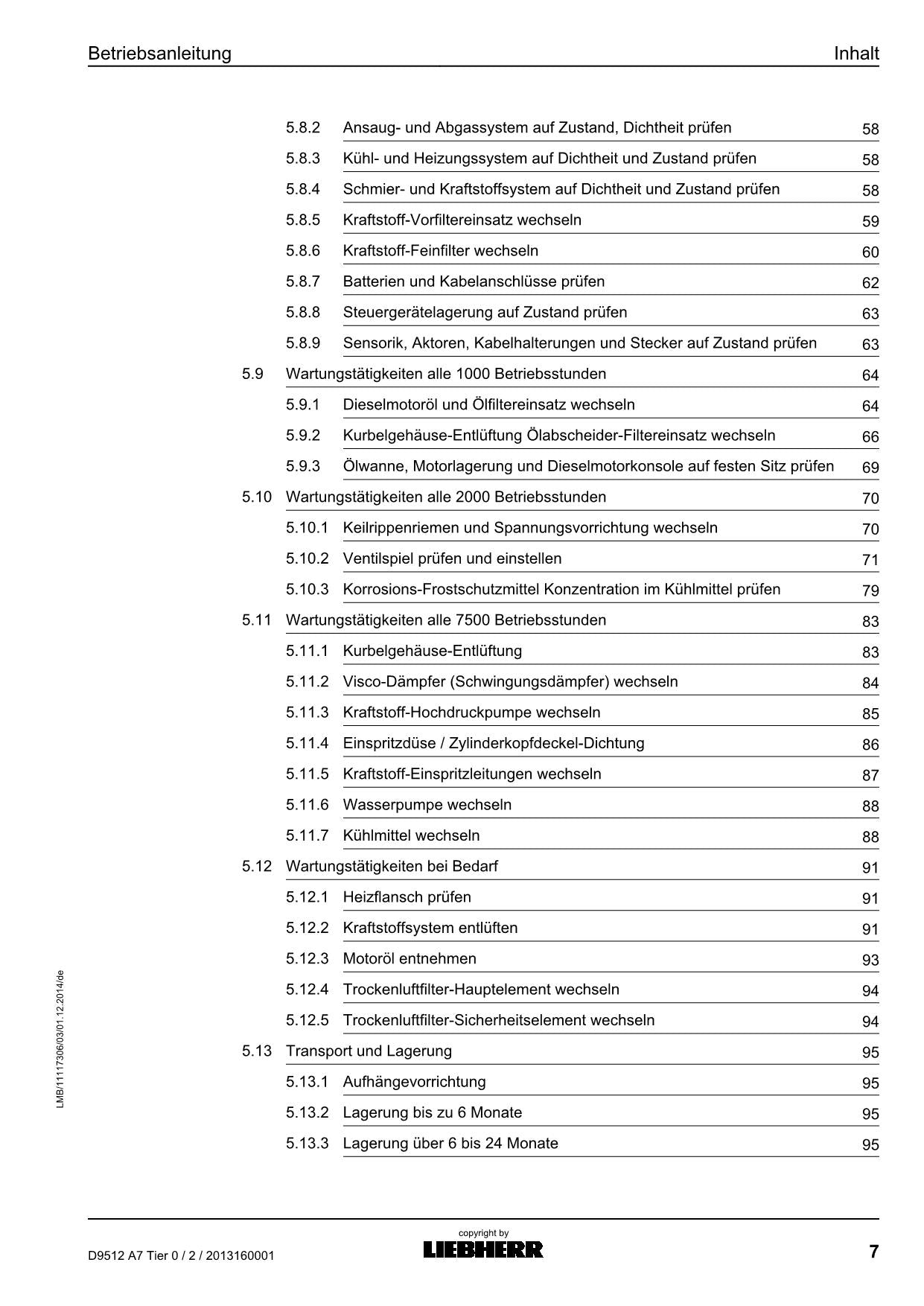 Liebherr D9512 A7 Tier0 2 Dieselmotor Betriebsanleitung