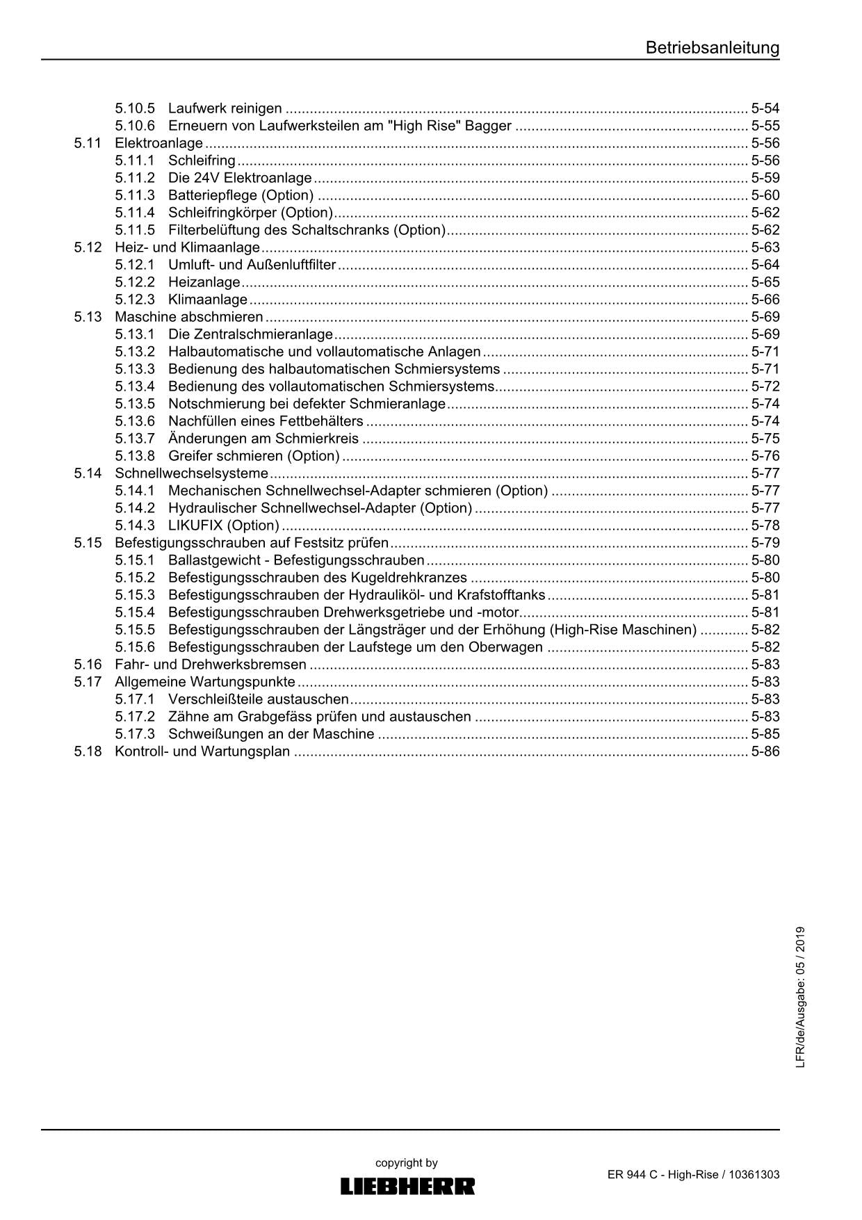 Liebherr ER944 C High-Rise Hydraulikbagger Betriebsanleitung