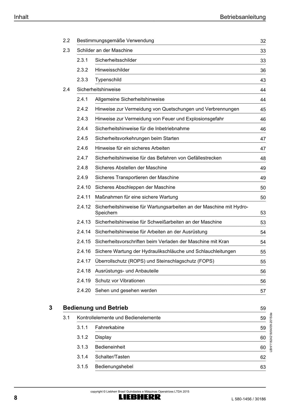 Liebherr L580 Radlader Betriebsanleitung ser 30186