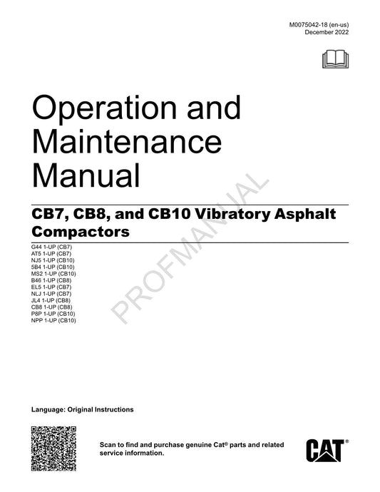 Caterpillar CB7 CB8 CB10 Vibratory Asphalt Compactor Operators Manual M0075042