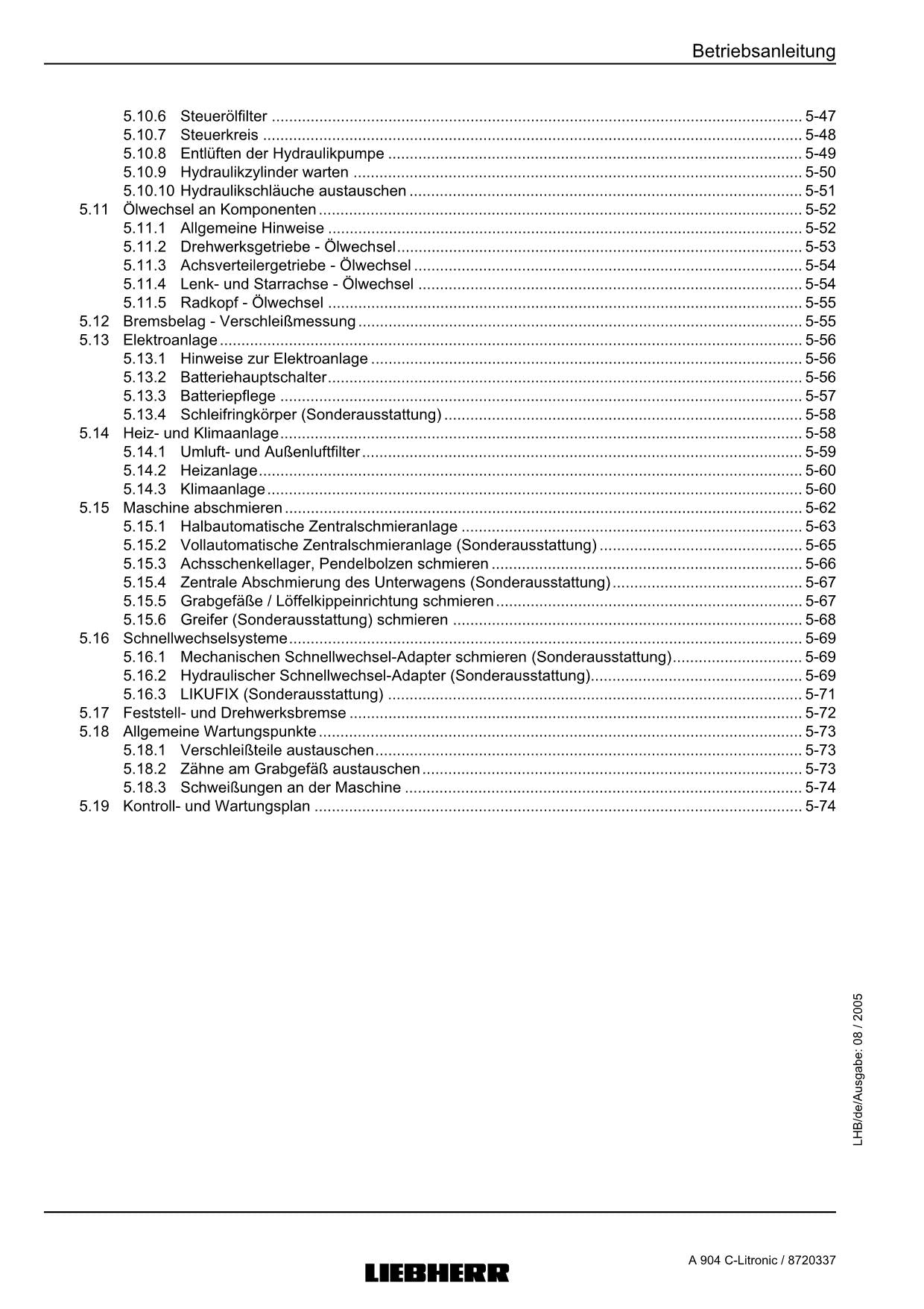 Liebherr A904 C-Litronic Hydraulikbagger Betriebsanleitung ser 720