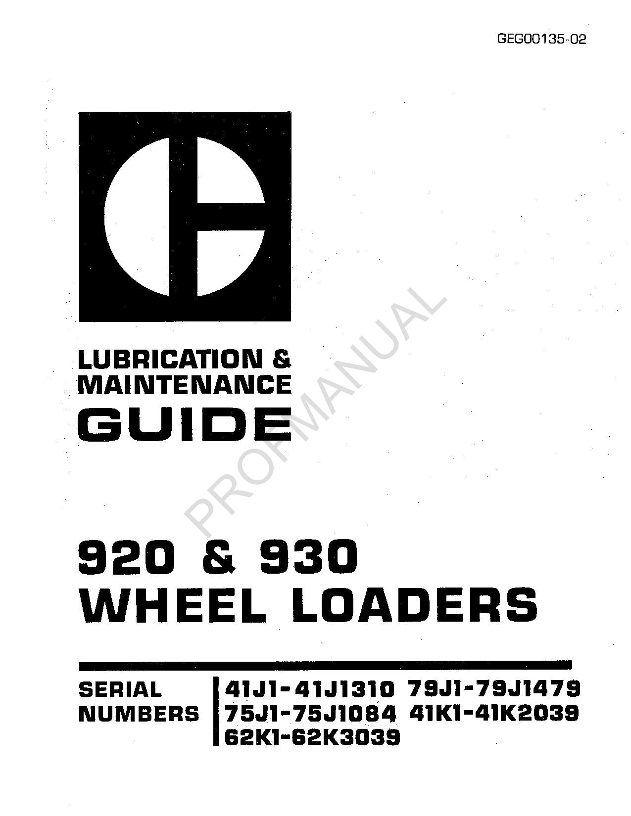 Caterpillar 920 930 Wheel loader Lubrication Operators Maintenance Manual