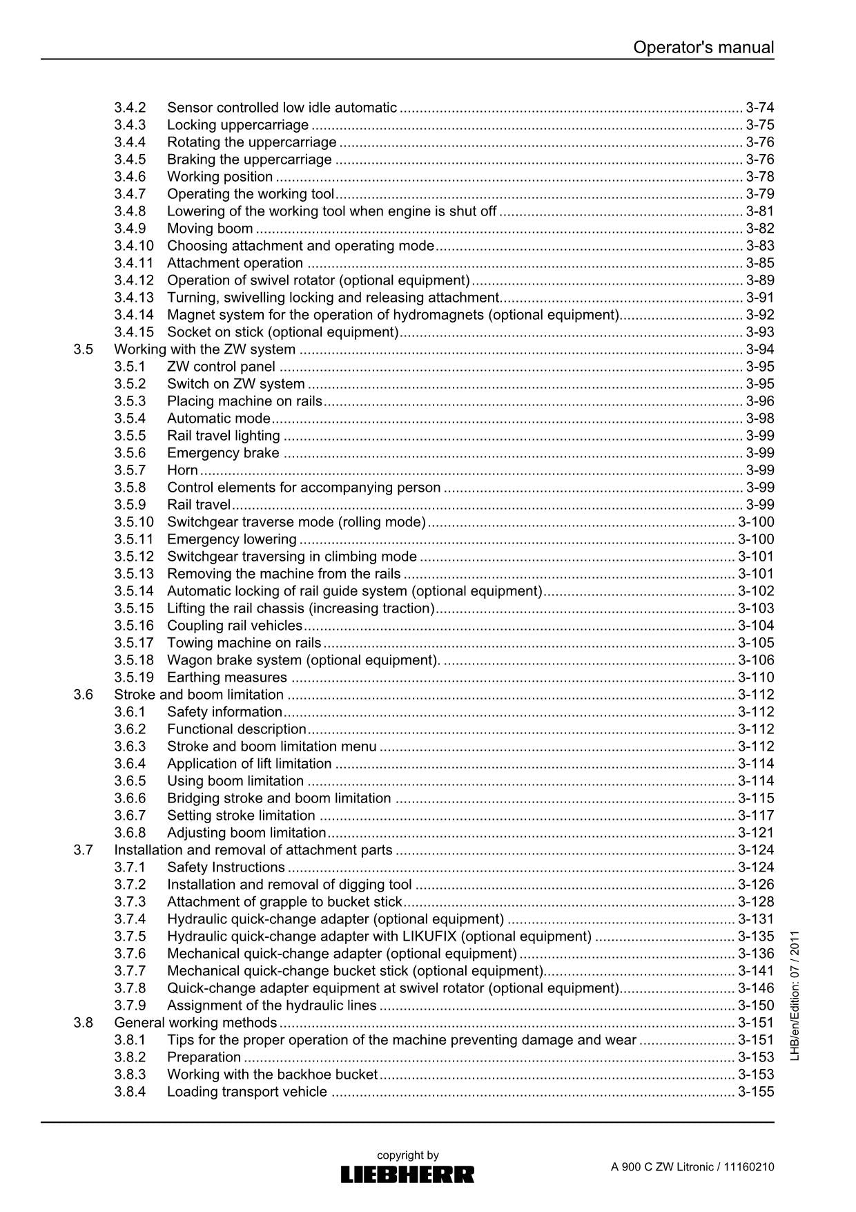 Liebherr A900 C ZW Litronic Excavator Operators manual serial 56996