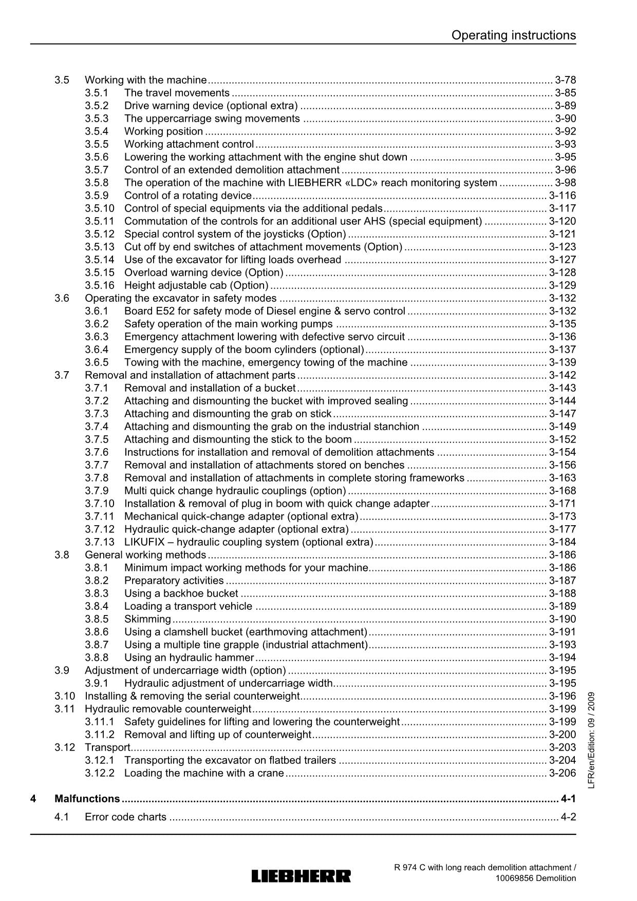 Liebherr R974 C Excavator Demolition Operators manual serial 21846