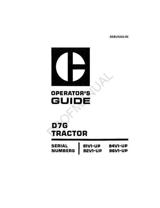 Caterpillar D7G Tractor Operators Manual