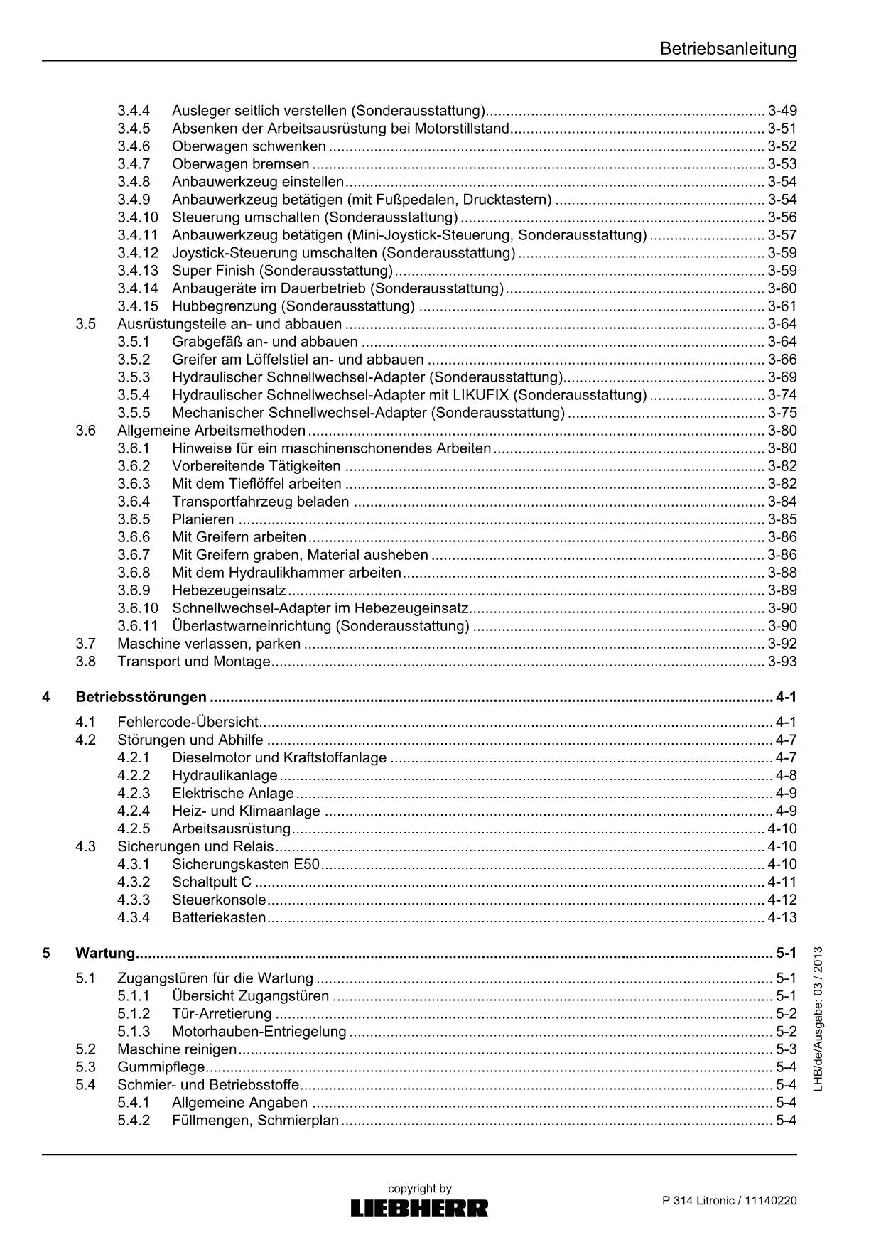 Liebherr P314 Litronic Hydraulikbagger Betriebsanleitung