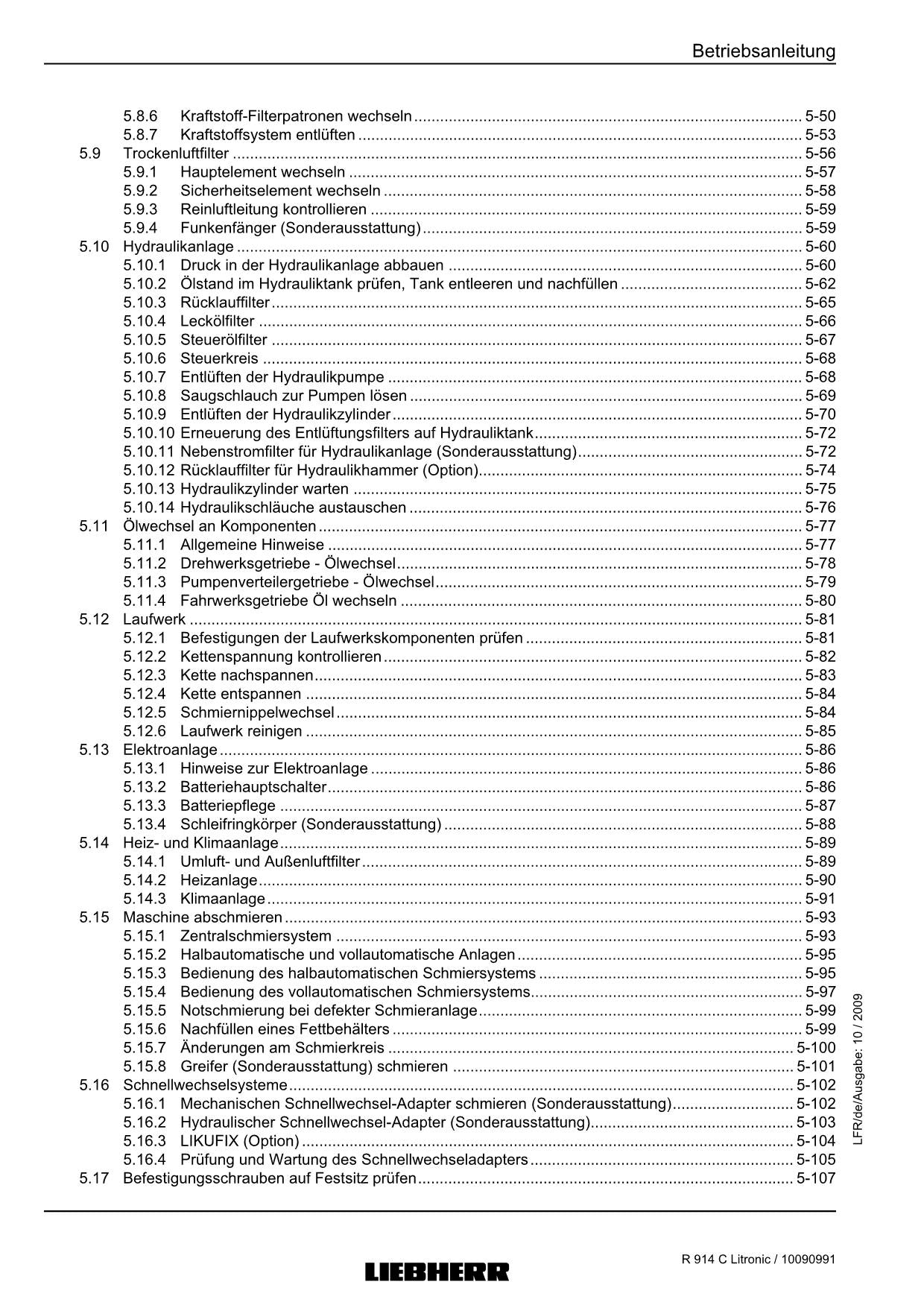 Liebherr R914 C Litronic Hydraulikbagger Umschlaggerät Betriebsanleitung