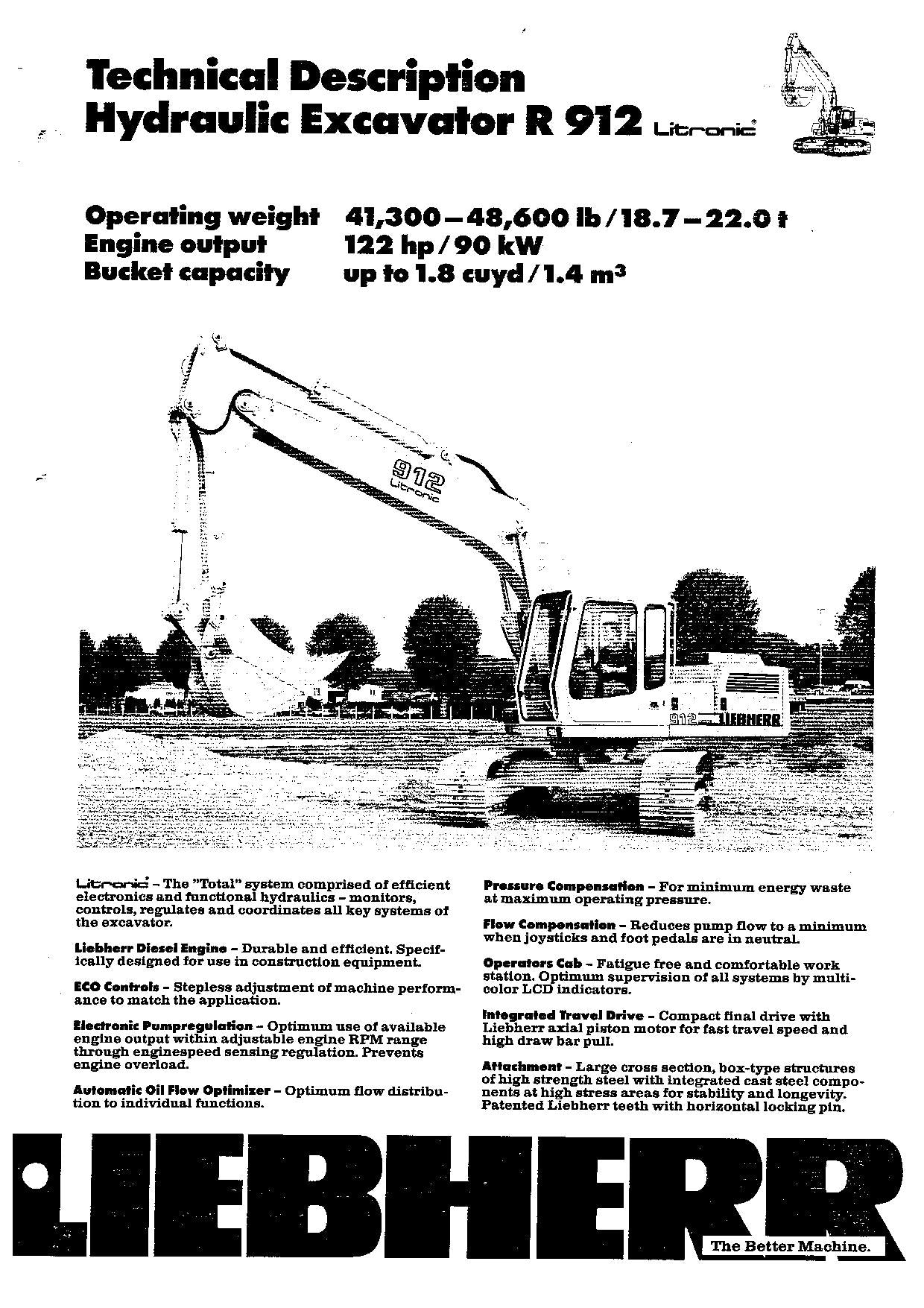 Liebherr R912 Litronic Excavator Operators manual serial 2001