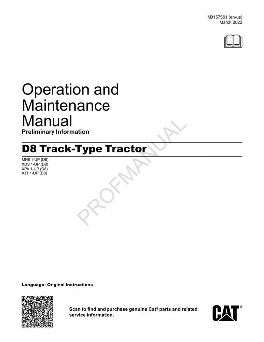 Manuel d'entretien du tracteur à chenilles Caterpillar D8 M0157561FR-US