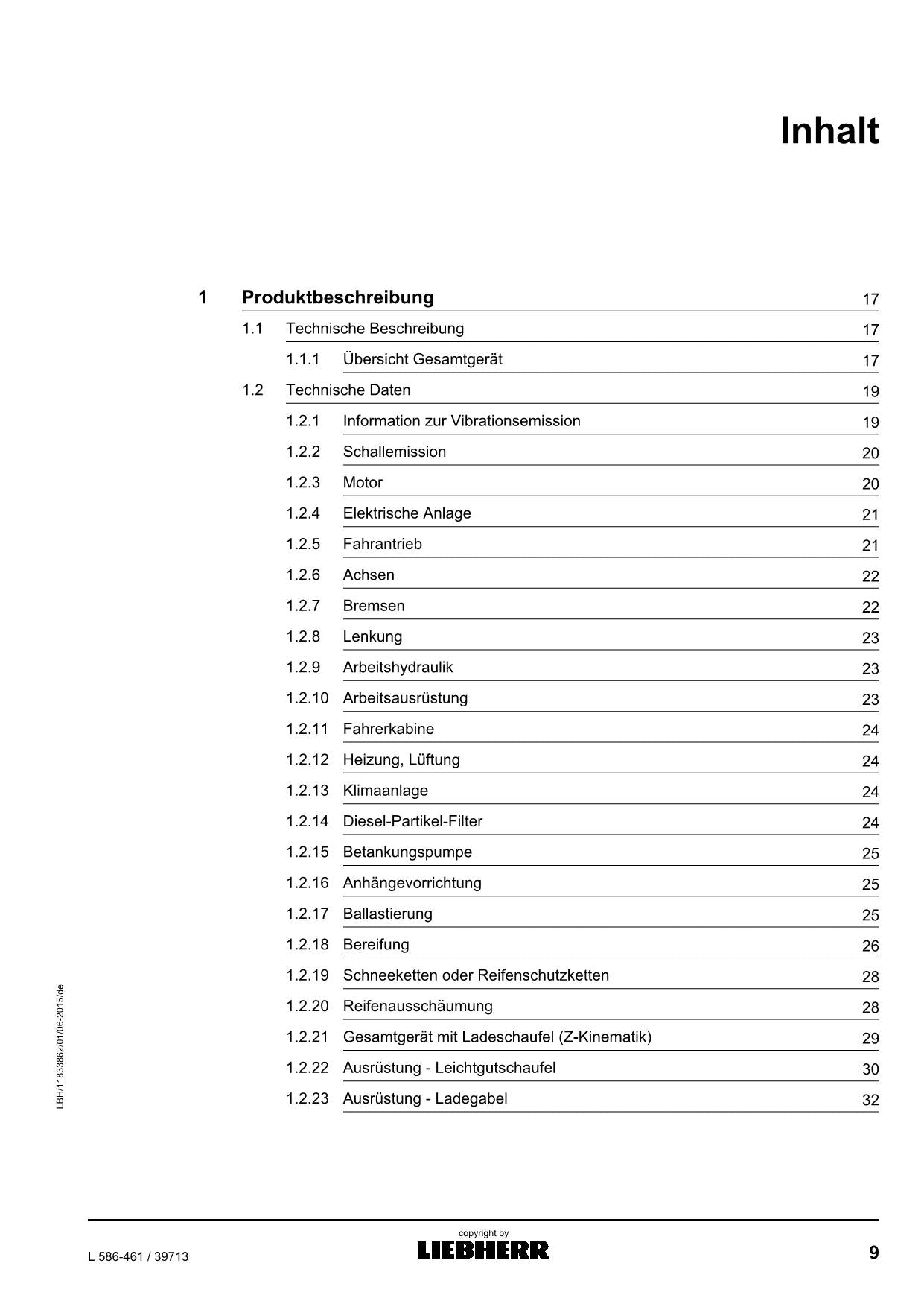 Liebherr L586 Radlader Betriebsanleitung ser 39713 11833862