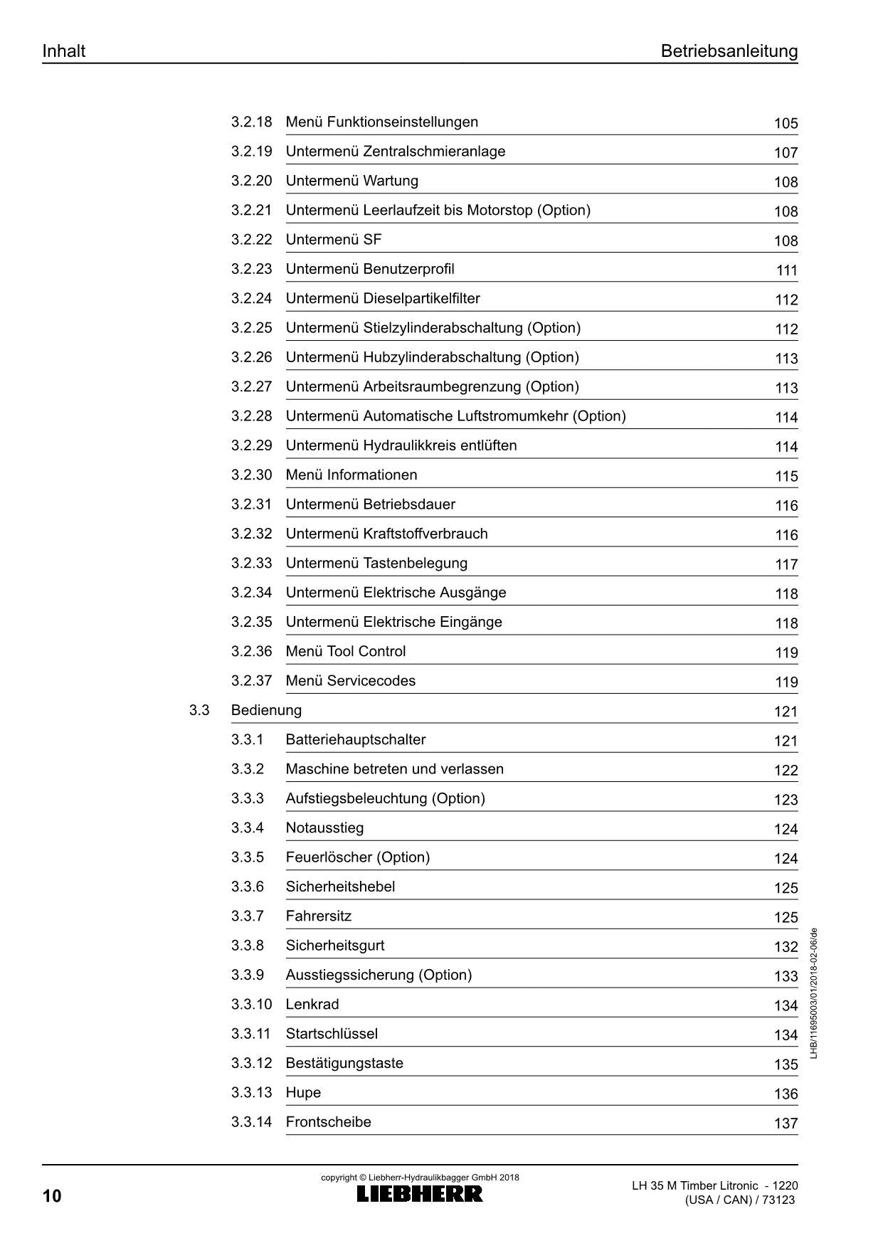 Liebherr LH35 M TimbeRLitronic Materialumschlaggerät Betriebsanleitung 1220 USA