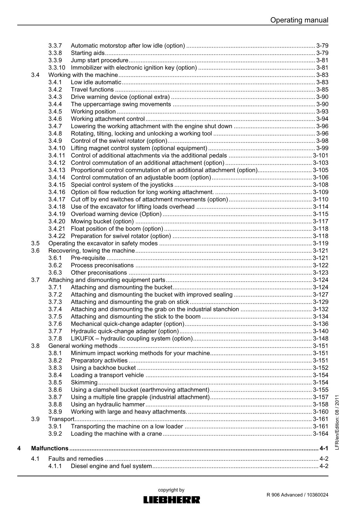 Liebherr R906 Advanced Excavator Operators manual serial 31144