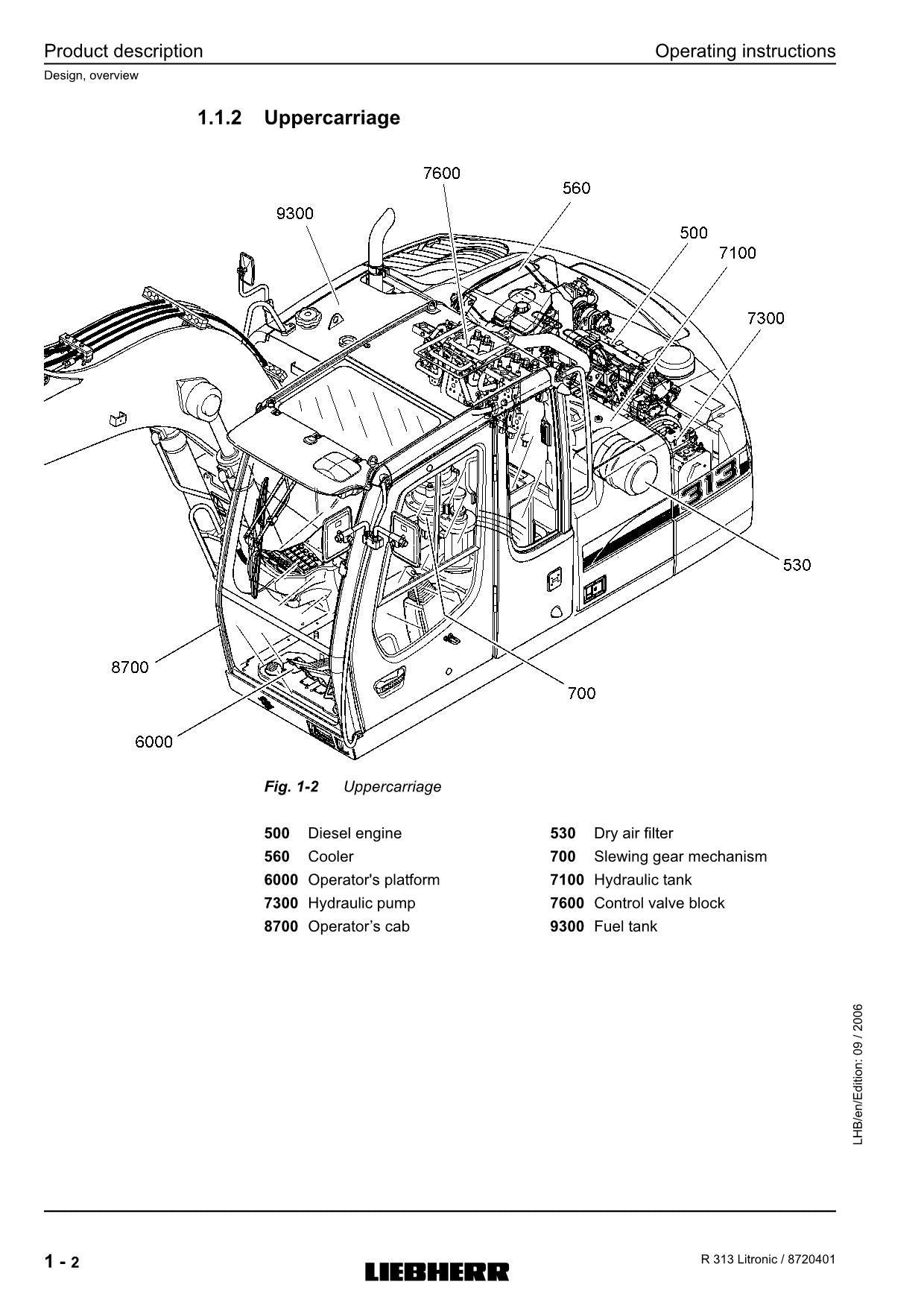 Liebherr R313 Litronic Excavator Operators manual serial 27752