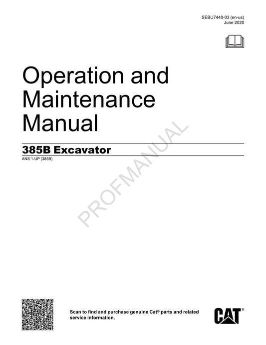 Caterpillar 385B Excavator Operators Maintenance Manual ANS1-Up