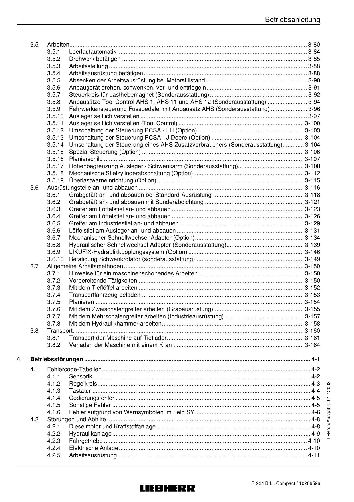 Liebherr R924 B Li. Compact Hydraulikbagger Umschlaggerät Betriebsanleitung