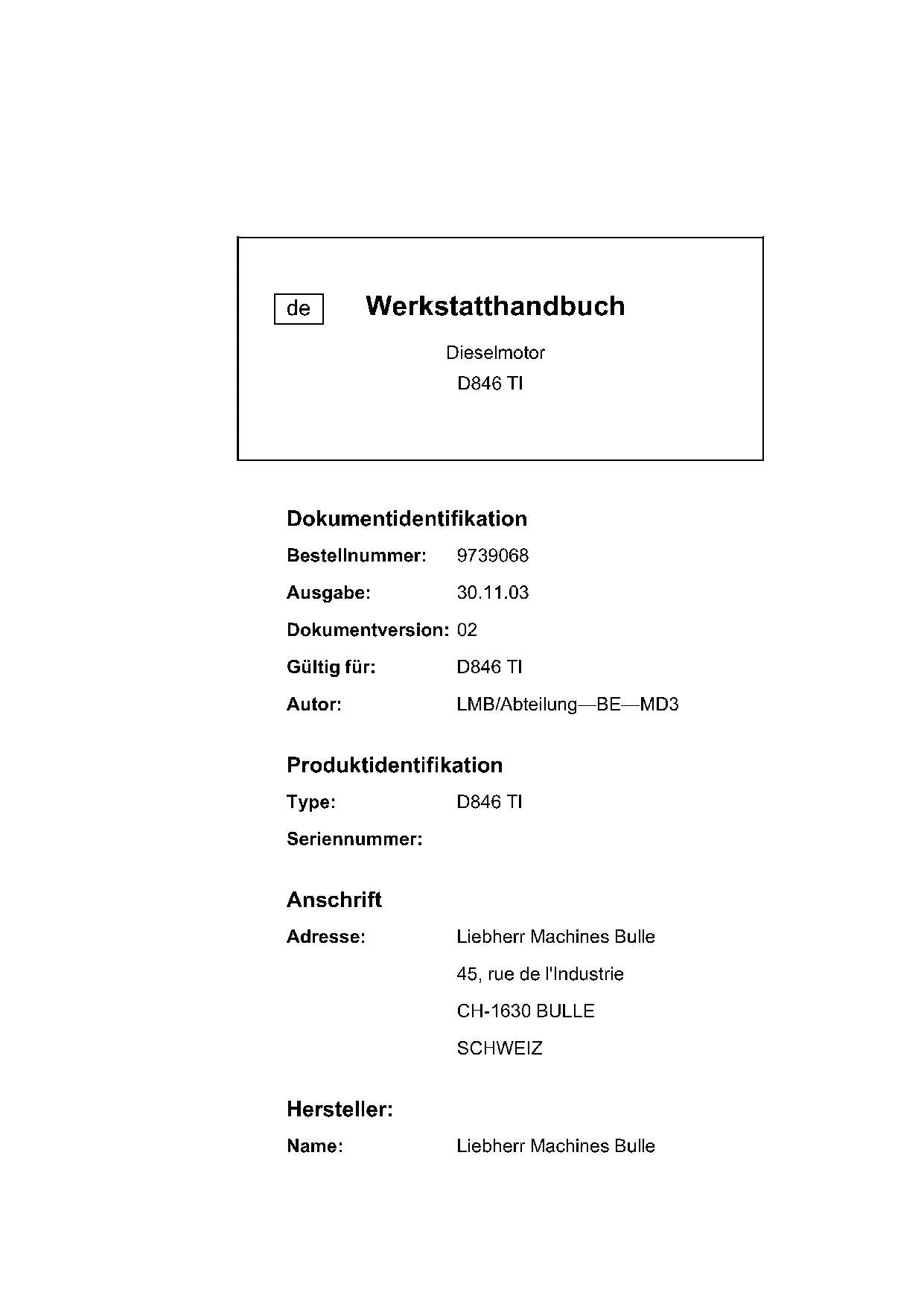 Liebherr D846 TI Dieselmotor Reparaturhandbuch Werkstatthandbuch