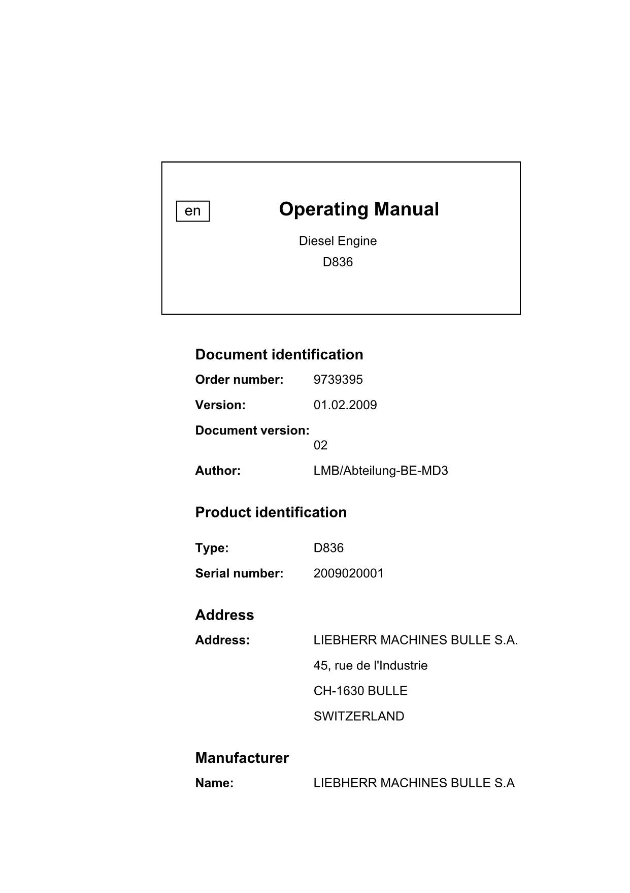 Manuel d'utilisation du moteur Liebherr D836