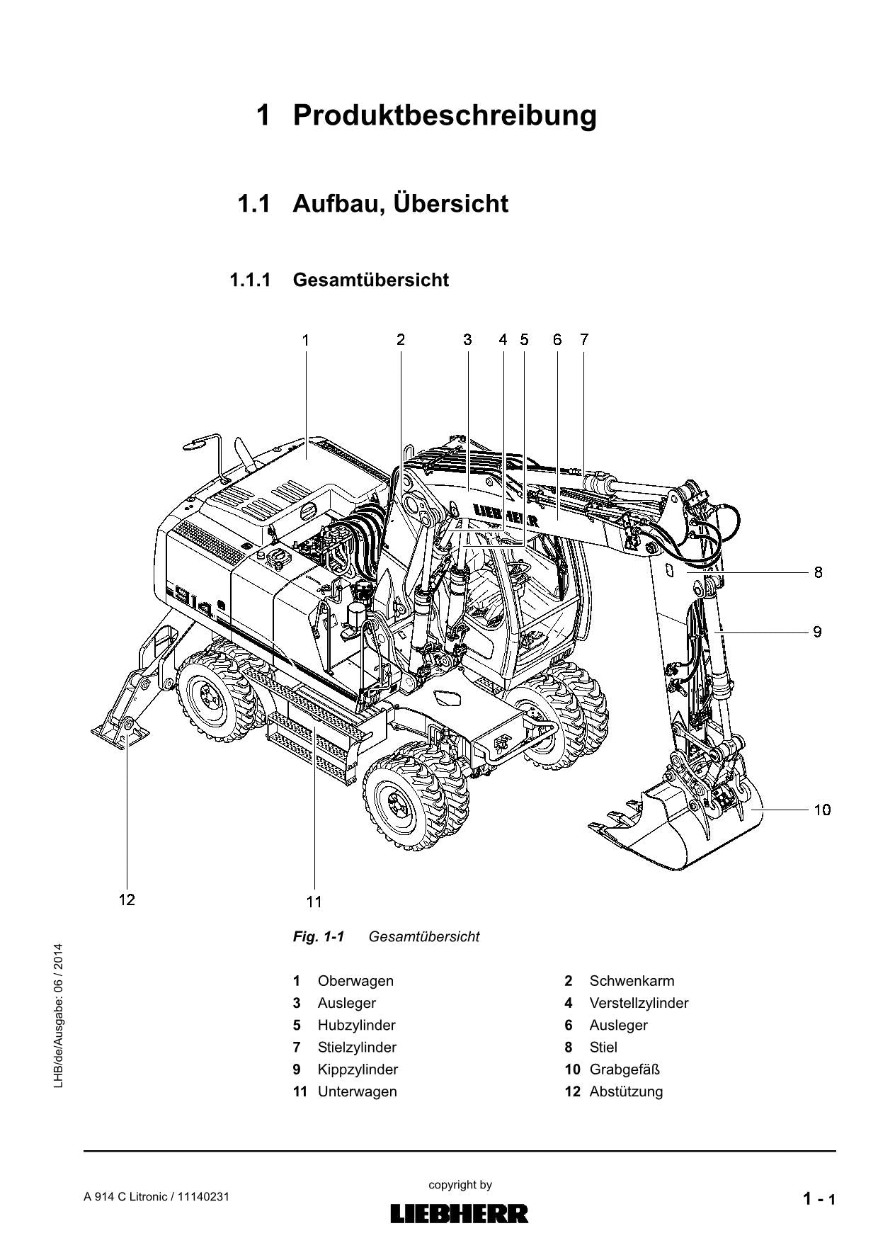 Liebherr A914 C Litronic Hydraulikbagger Betriebsanleitung