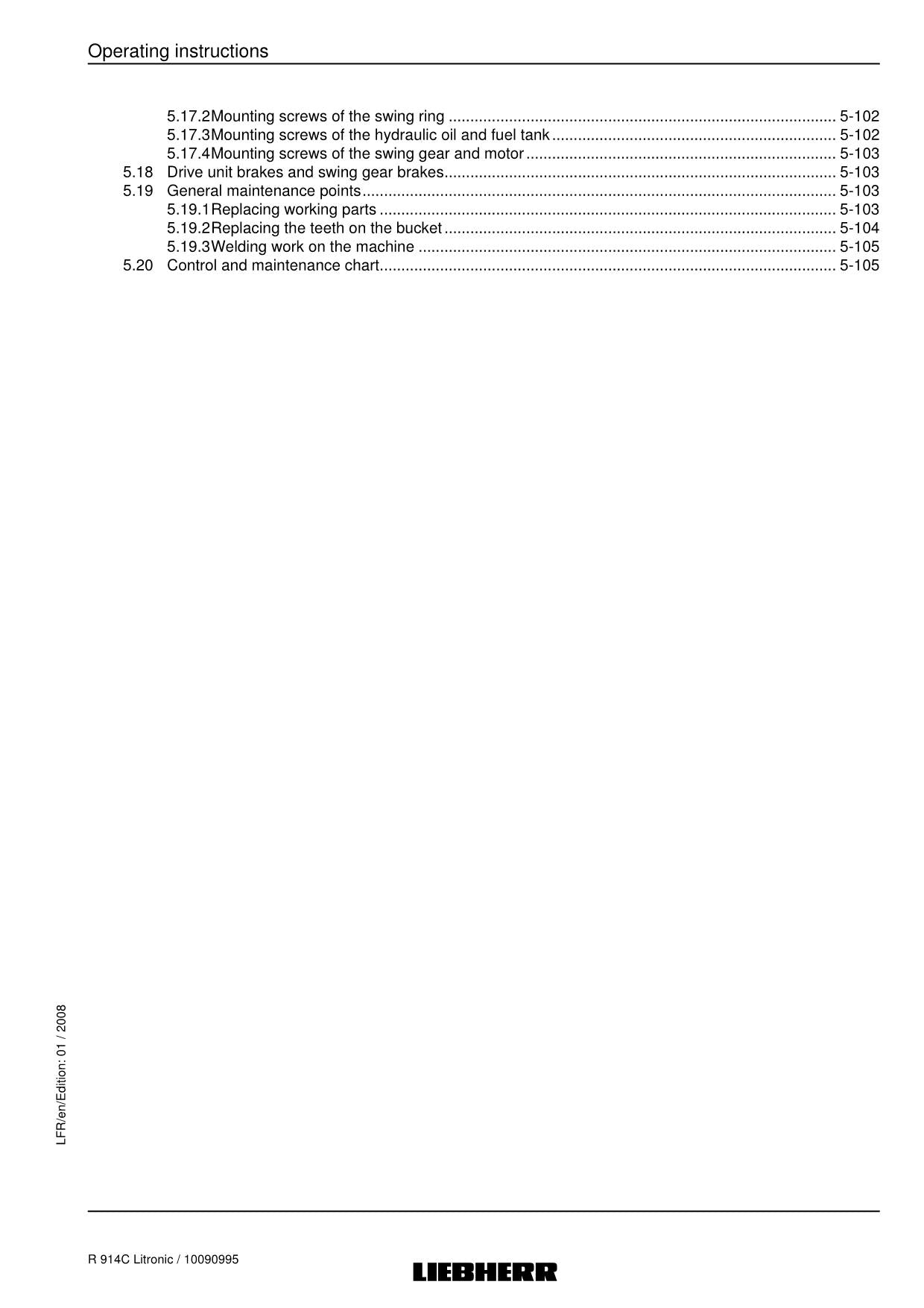 Liebherr R914 C Litronic Excavator Operators manual serial 19527