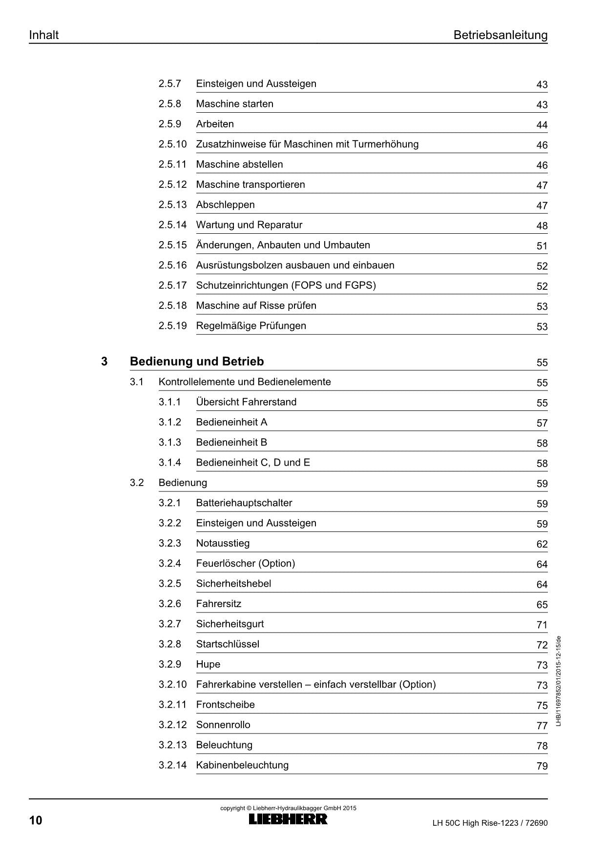 Liebherr LH50C High Rise Materialumschlaggerät Manuel d'instructions