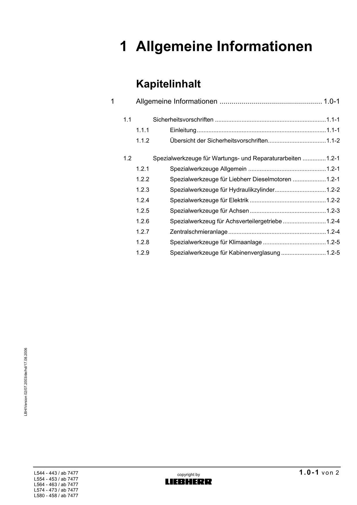 Liebherr L544 L554 L564 L574 L580 2plus2 Radlader Reparaturhandbuch