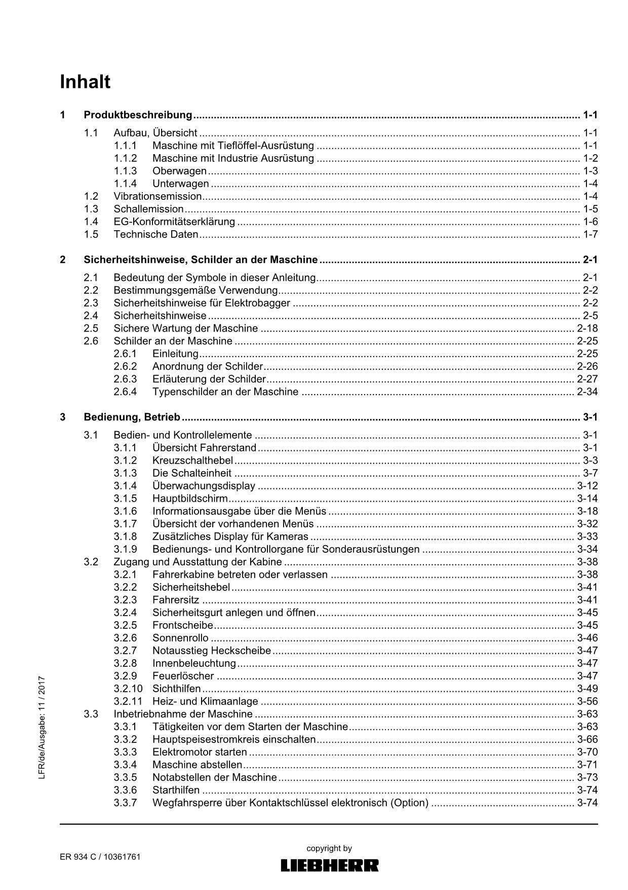 Liebherr ER934 C Hydraulikbagger Betriebsanleitung 2017