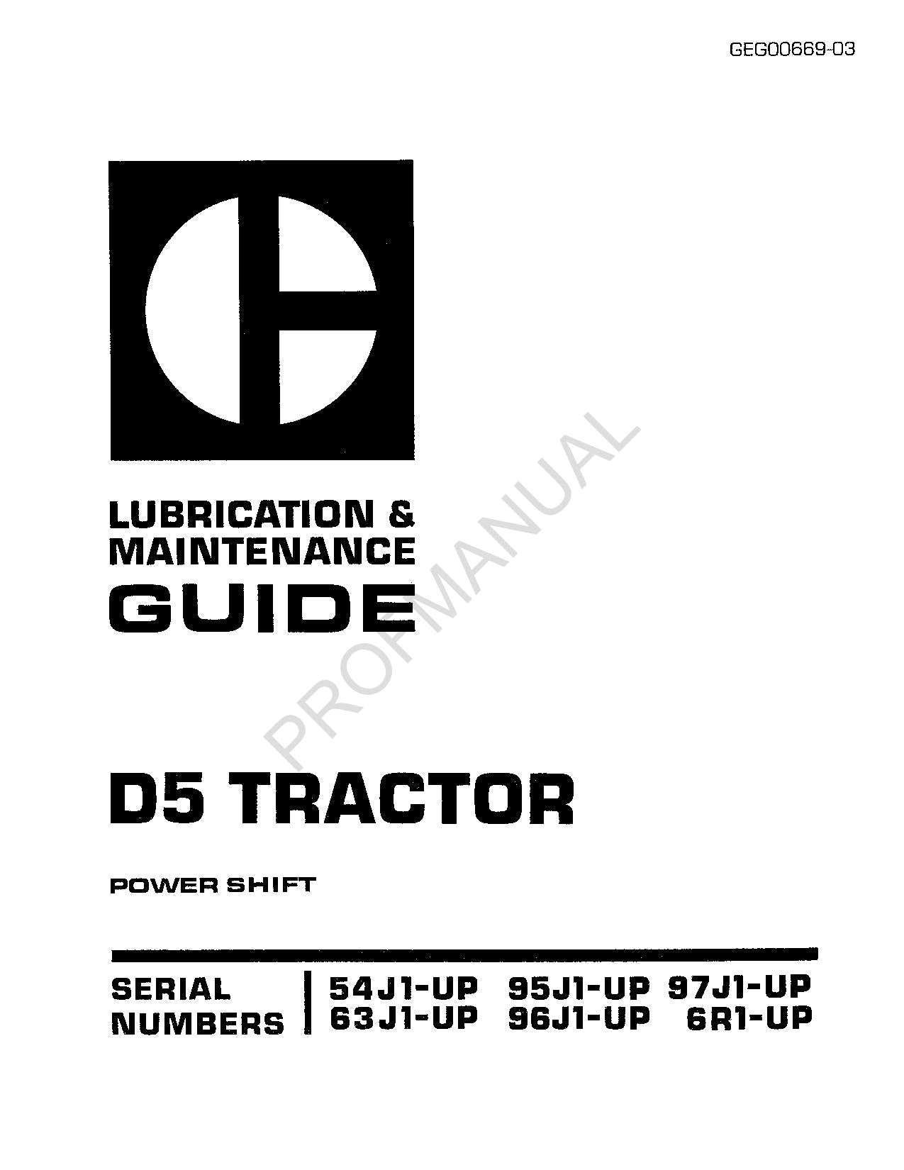 Manuel d'entretien et de lubrification du tracteur Caterpillar D5 Power Shift