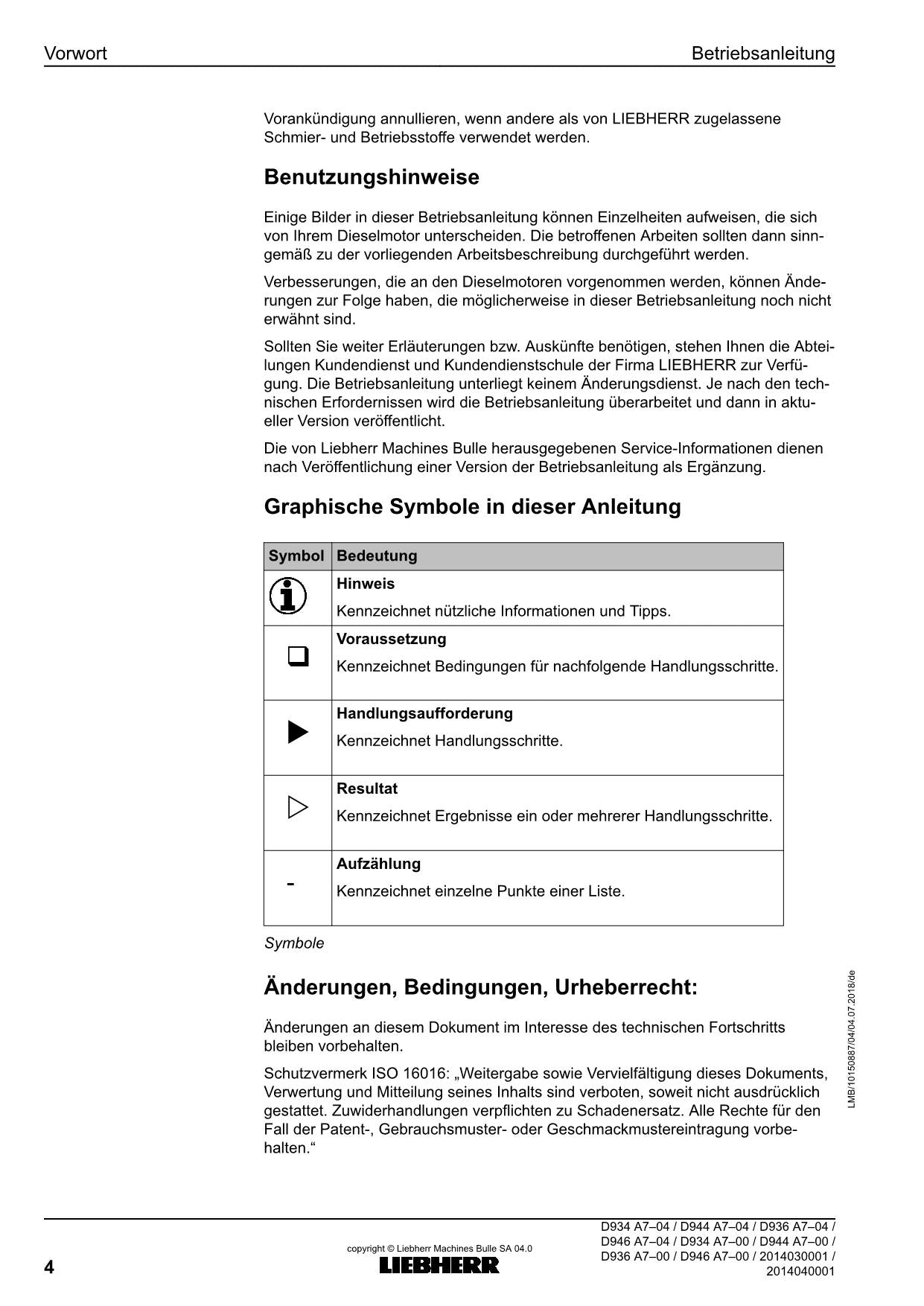 Liebherr D934 D944 D936 D946 D934 D944 D936 D946 Moteur diesel Manuel d'instructions