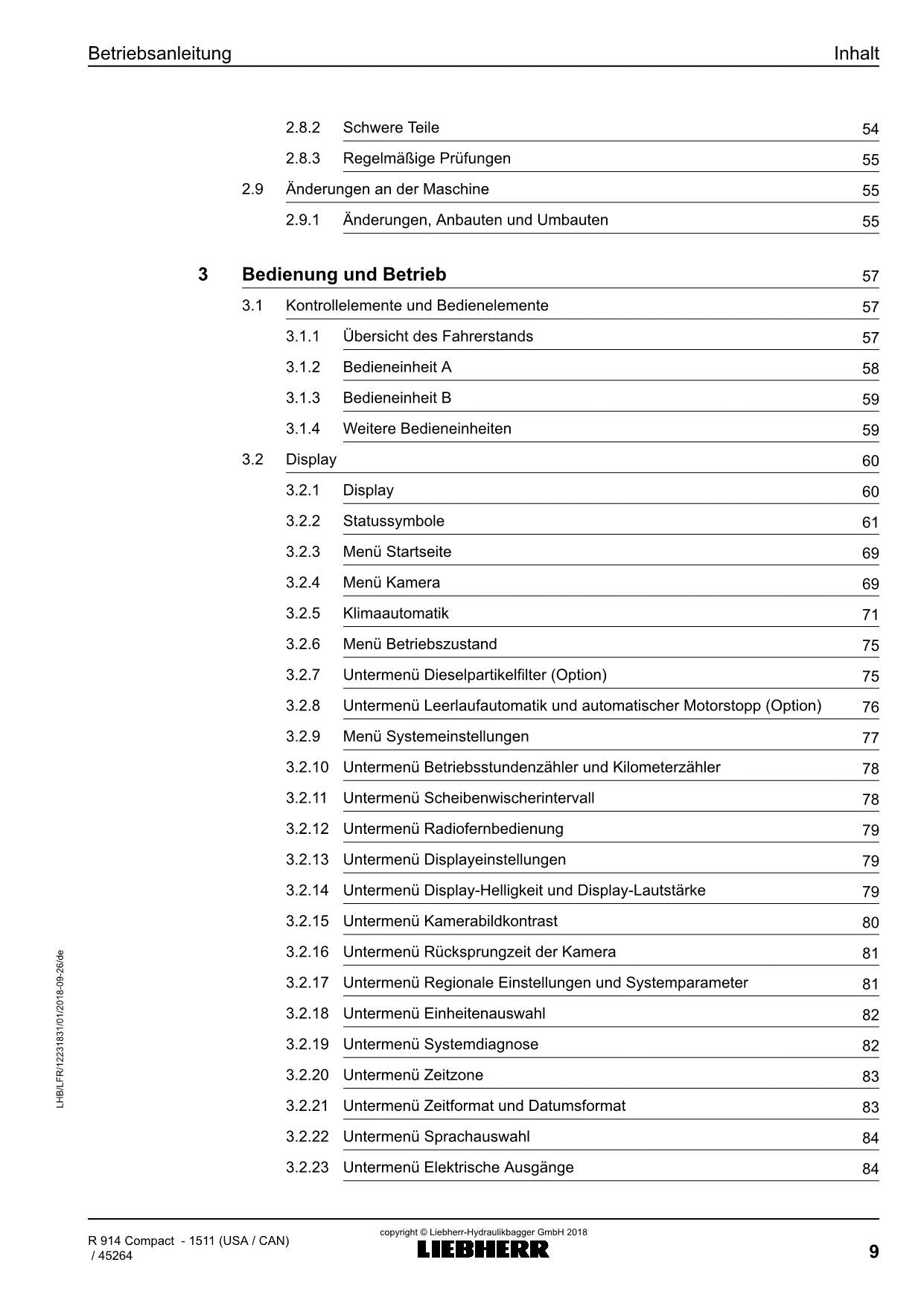 Liebherr R914 Compact Hydraulikbagger Betriebsanleitung ser 45264 USA CAN