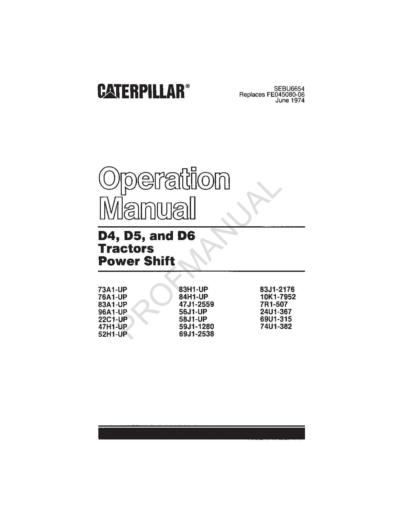 Caterpillar D4 D5 D6 Tractor Power Switch Operators Manual