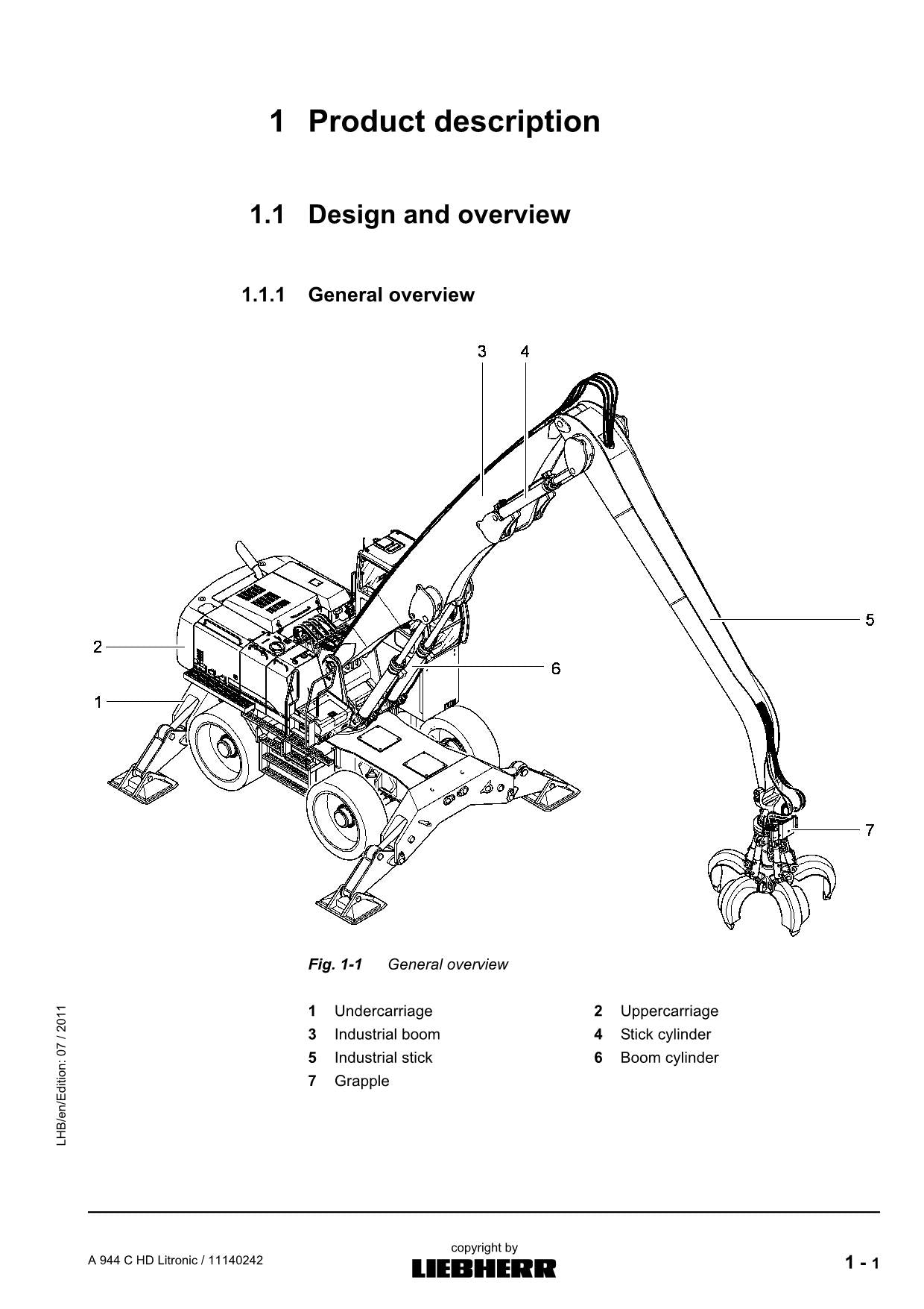 Liebherr A944 C HD Litronic BAGGER HOLZBAUMASCHINE Bedienungsanleitung