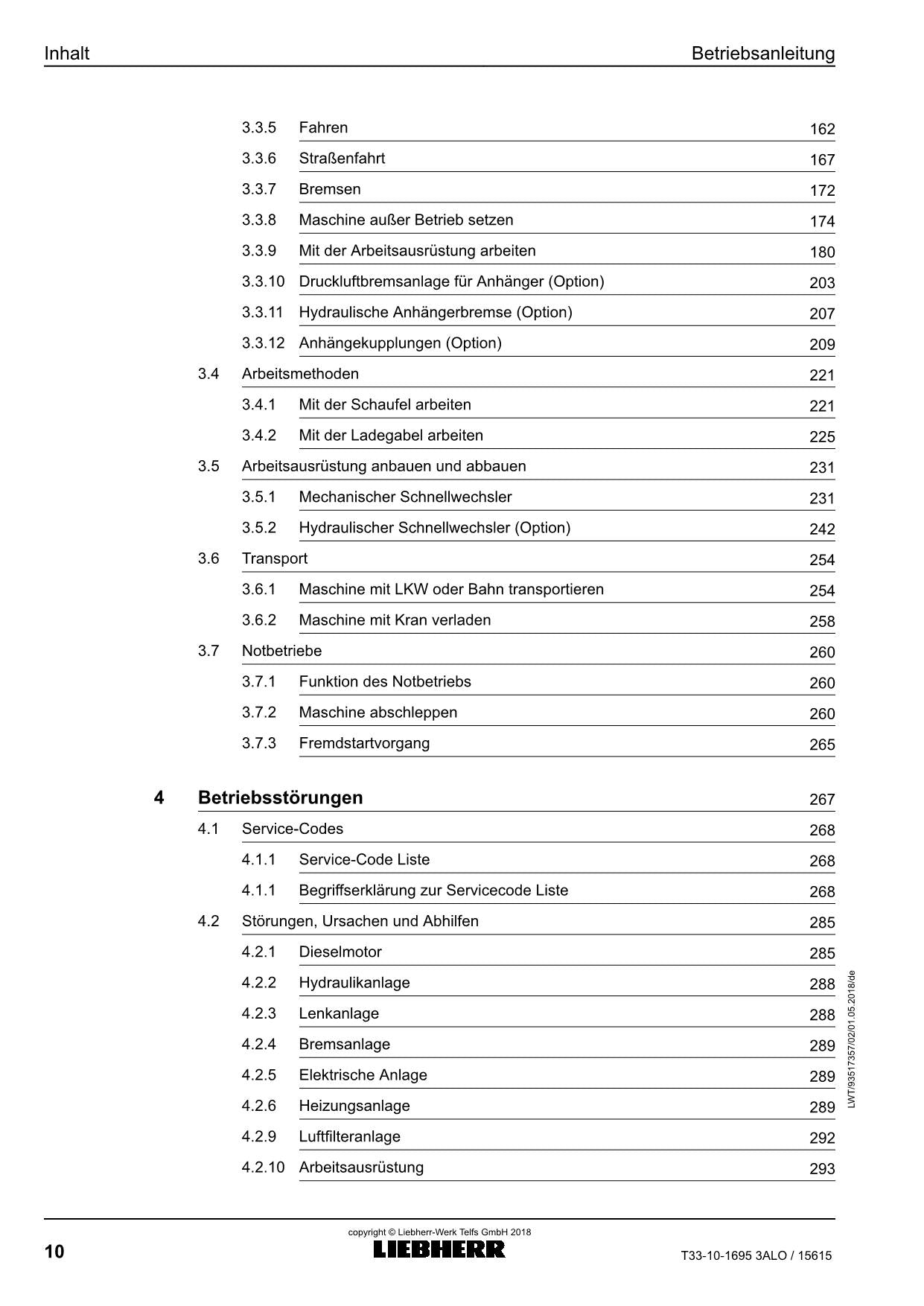 Liebherr T33-10 3A Teleskoplader Betriebsanleitung