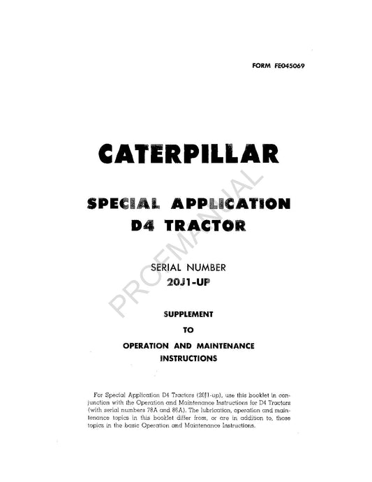 Manuel d'entretien pour tracteur Caterpillar Special Application D4 12-66