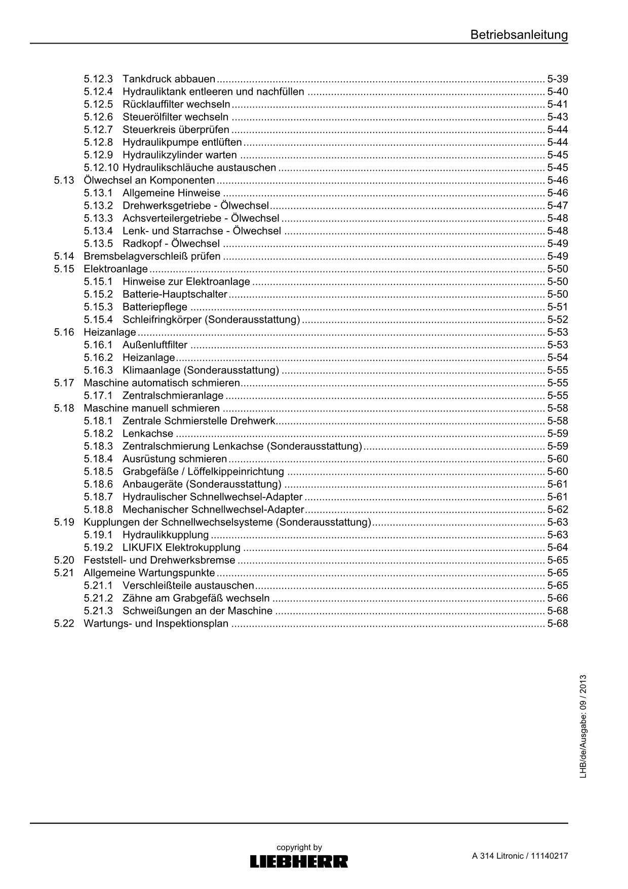 Liebherr A314 Litronic Hydraulikbagger Betriebsanleitung