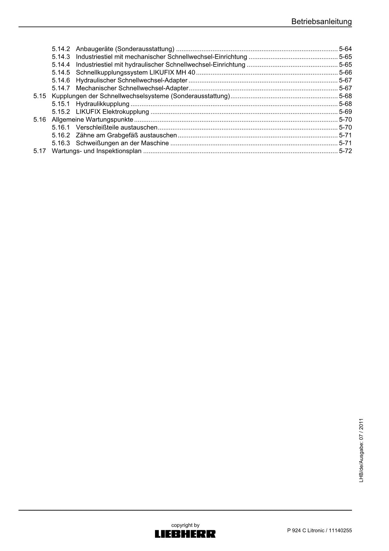 Liebherr P924 C Litronic Hydraulikbagger-Oberwagen Betriebsanleitung 2011