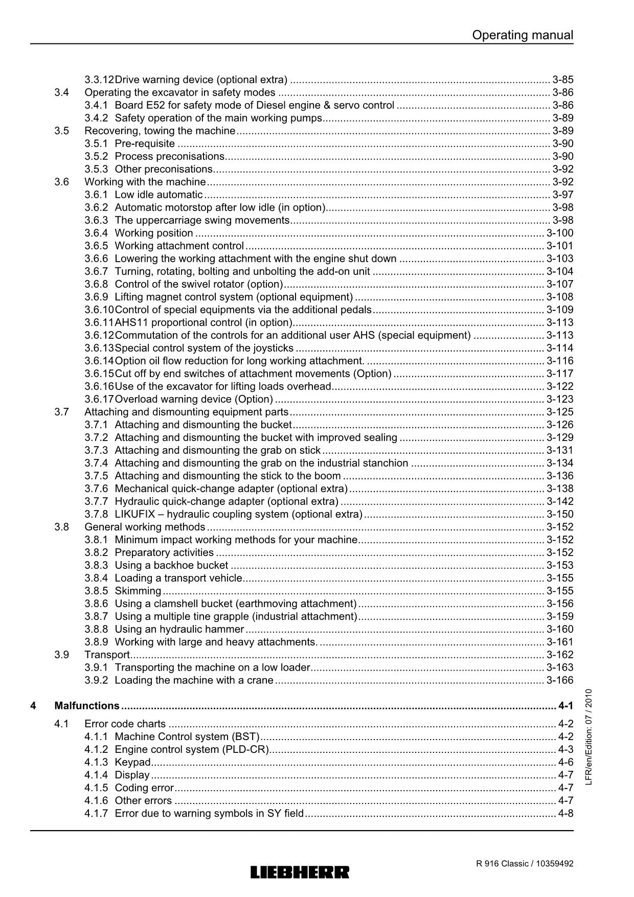 Liebherr R916 Classic Excavator Operators manual serial 27093