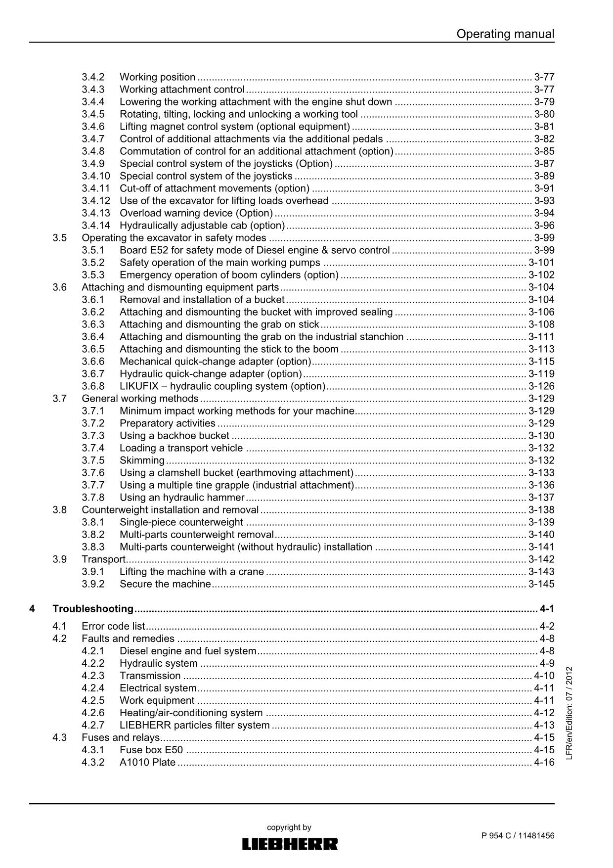 Liebherr P954 C Excavator Operators manual