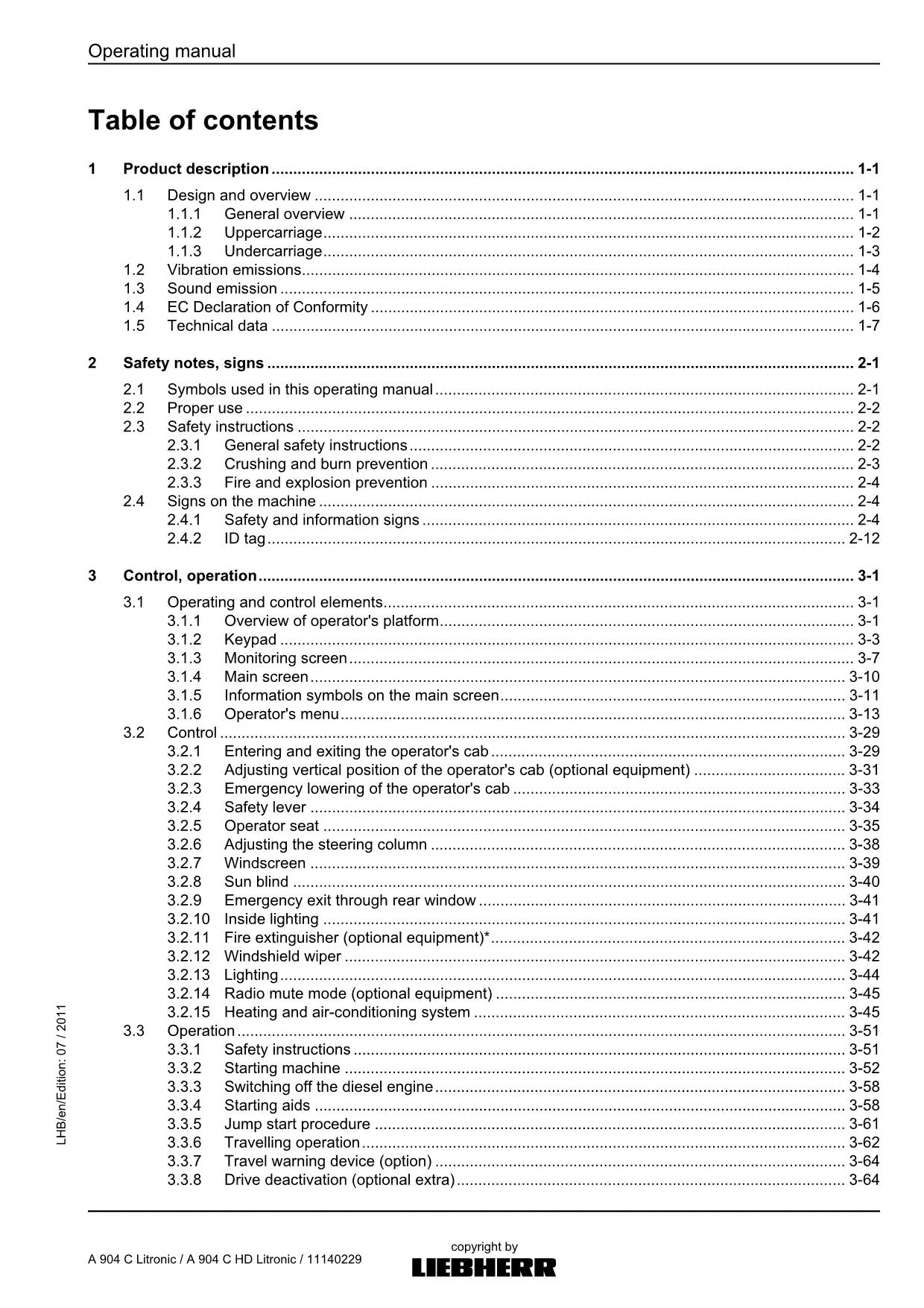 Liebherr A904 C Litronic A904 C HD Litronic Excavator Operators manual