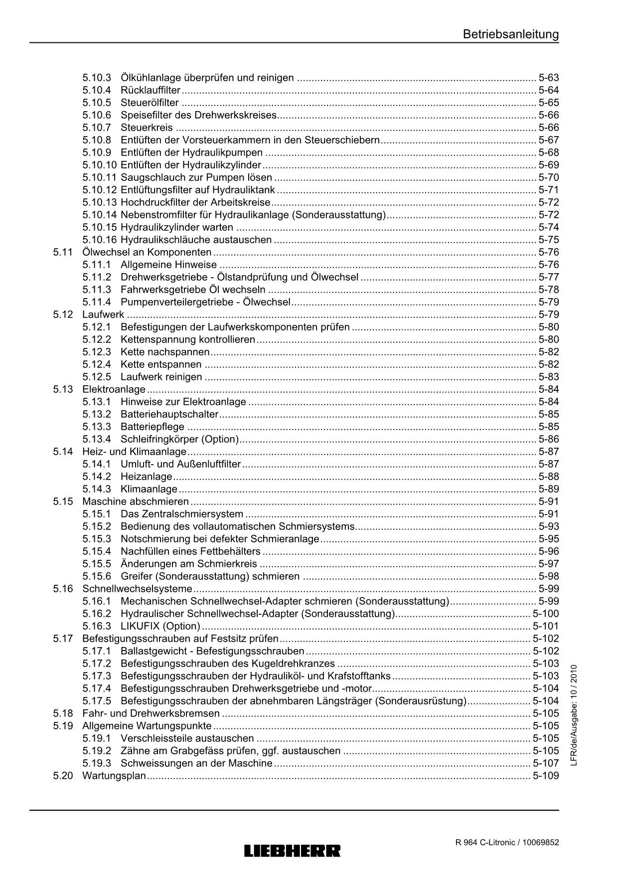 Liebherr R964 C Litronic Hydraulikbagger Betriebsanleitung ser 27700