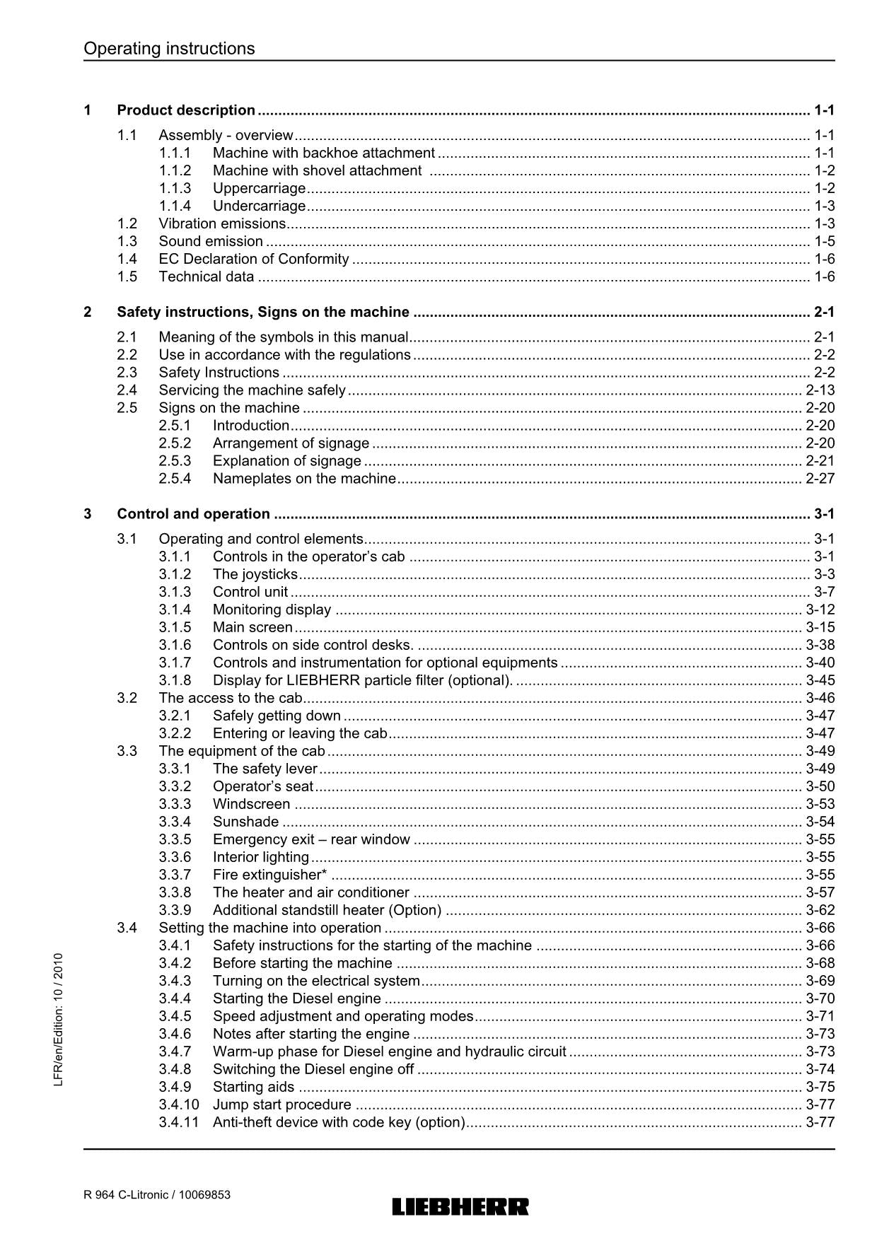 Liebherr R964 C-Litronic Excavator Operators manual serial 27700