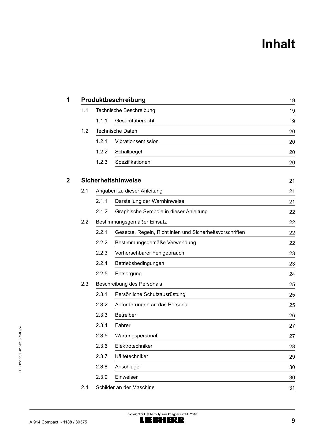 Liebherr A914 Compact Mobilbagger Manuel d'instructions