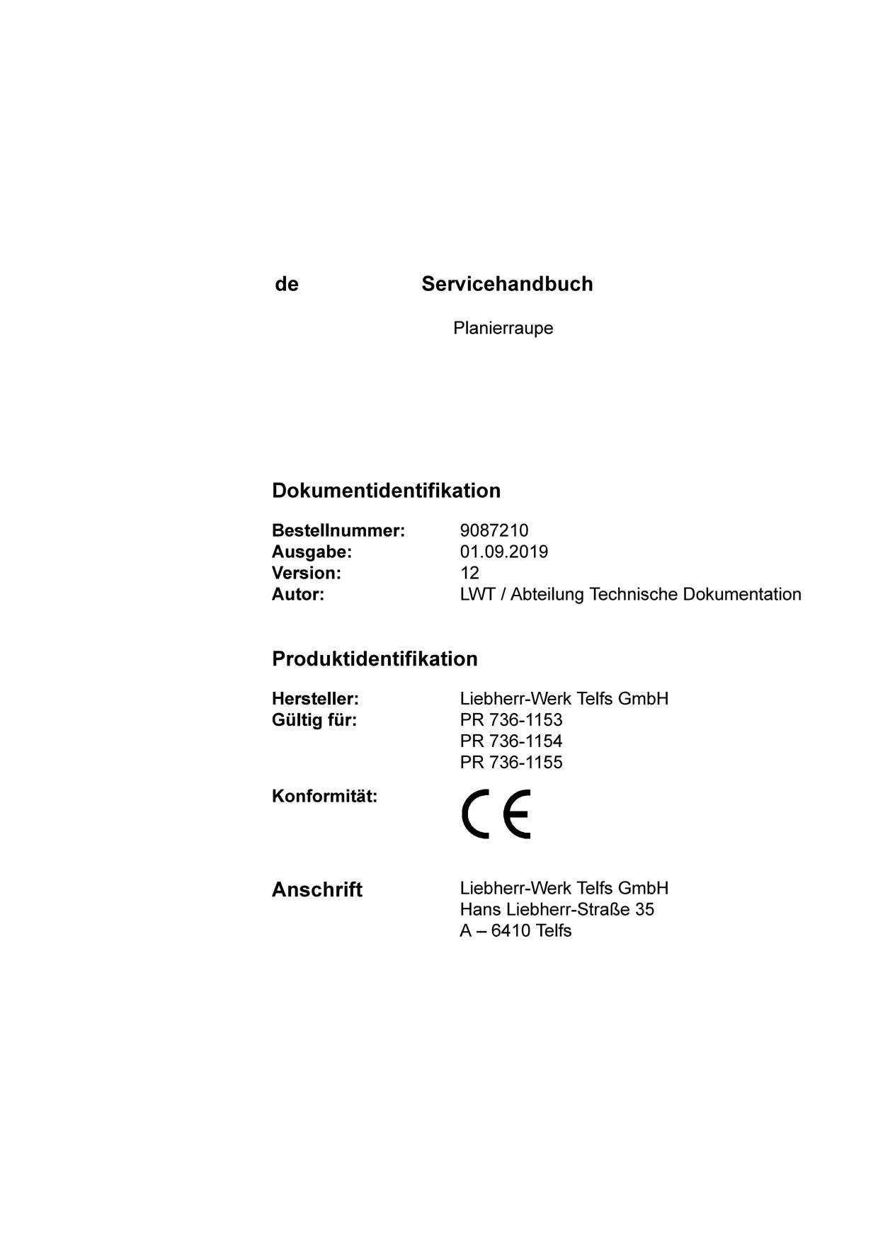 Liebherr PR736 1153 PR736 1154 PR736 1155 Planierraupe Reparaturhandbuch