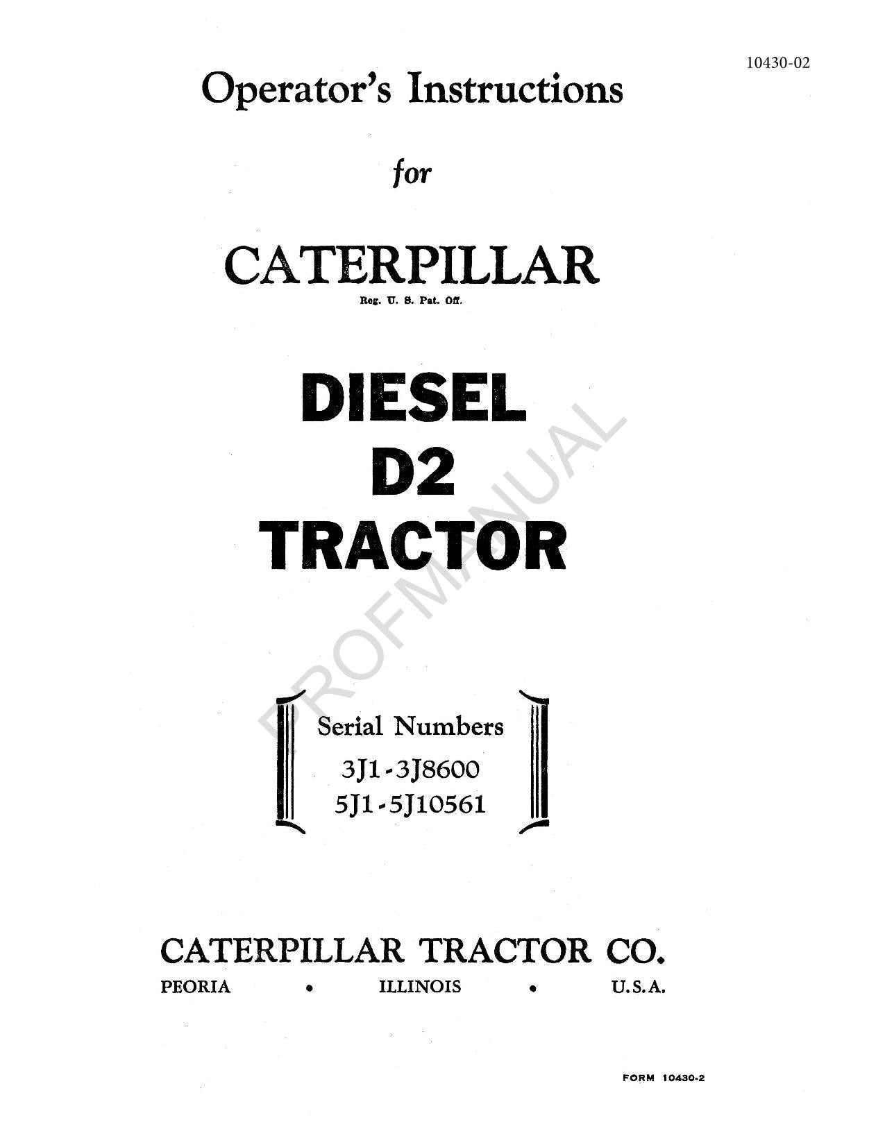 Wartungshandbuch für Caterpillar Diesel D2-Traktor 5J1-10561 3J1-8600