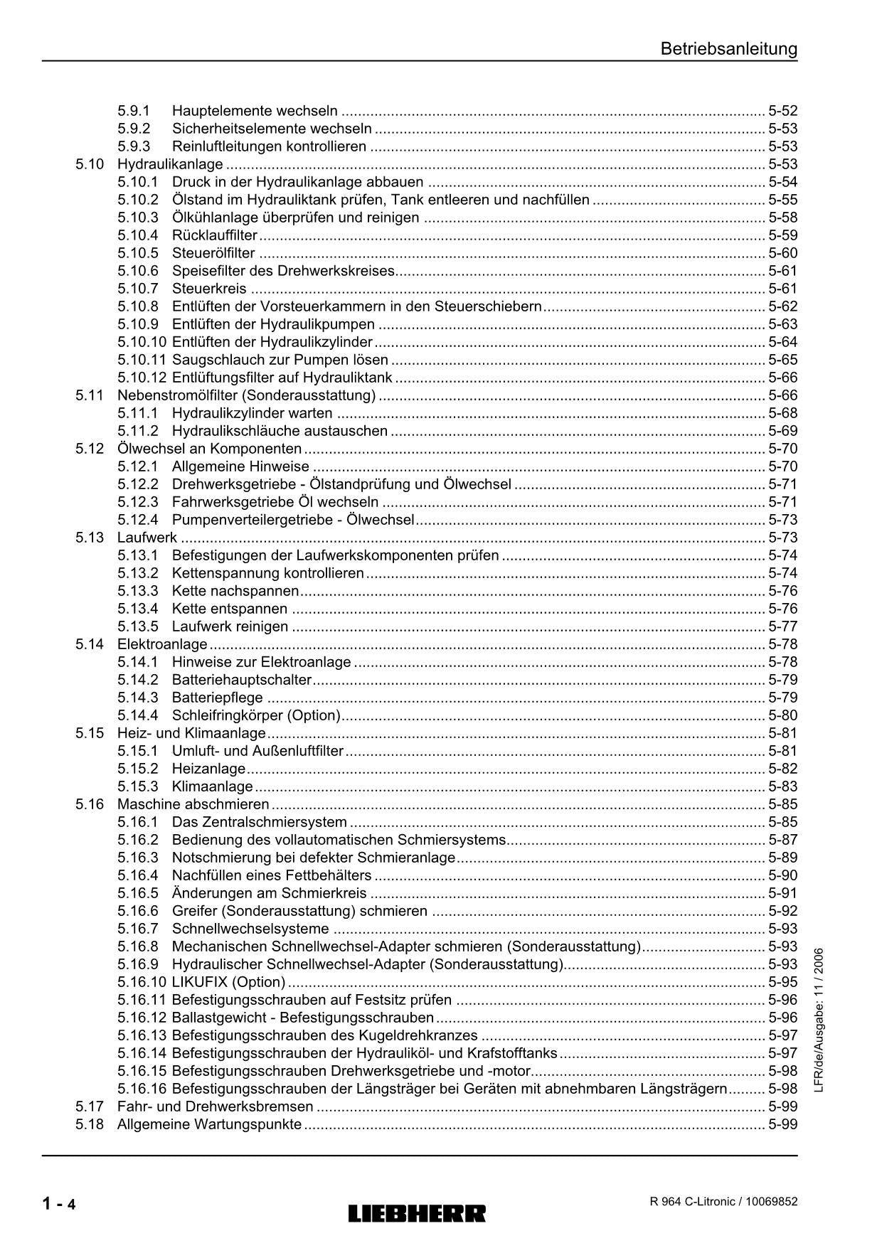 Liebherr R964 C Litronic Hydraulikbagger Betriebsanleitung ser 16436