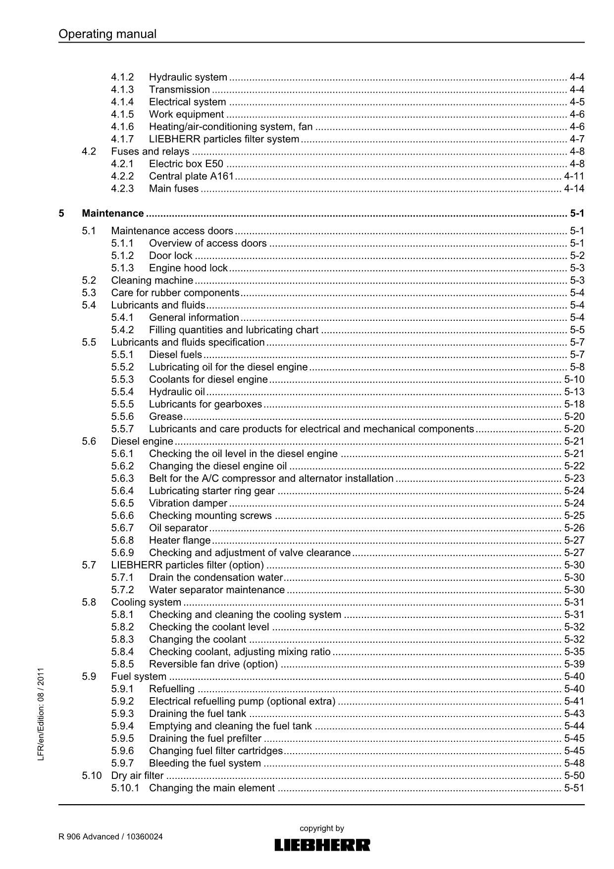 Liebherr R906 Advanced Excavator Operators manual serial 31144