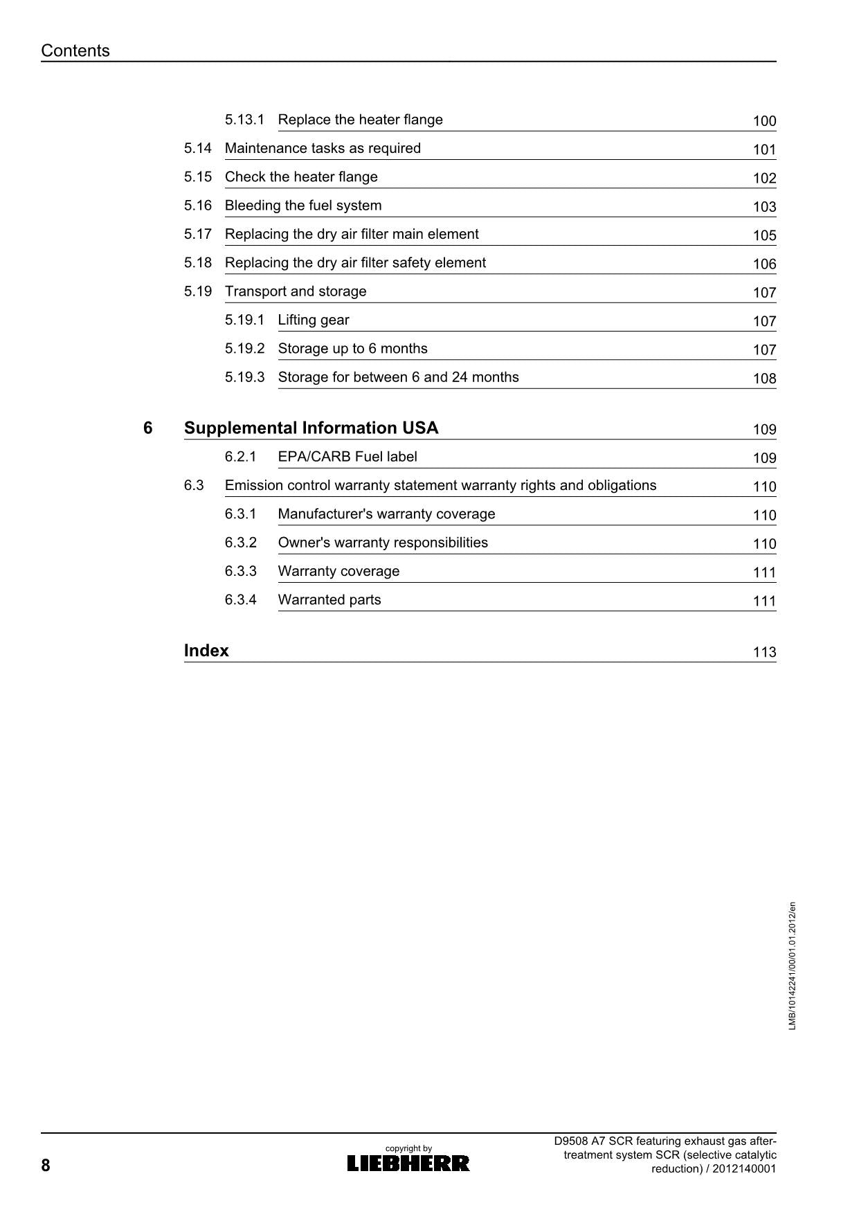 Liebherr D9508 A7 SCR avec moteur SCR à gaz d'échappement Manuel d'utilisation