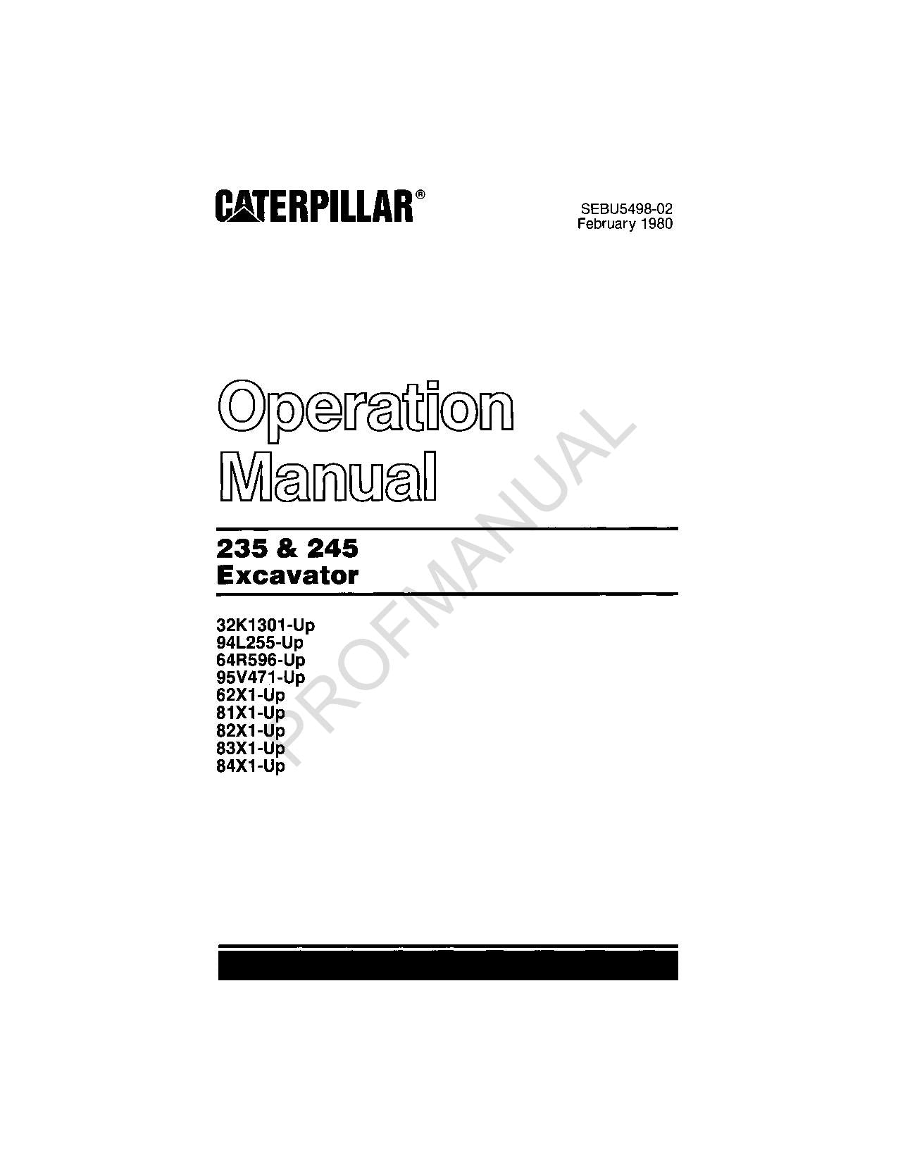 Caterpillar 235 245 Excavator Operators Maintenance Manual